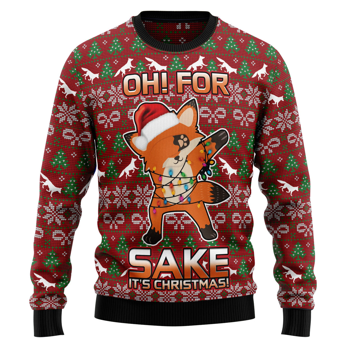 Oh For Fox Sake Ugly Christmas Sweater for Men and Women, Funny Holiday Party Outfit, Festive Christmas Gift