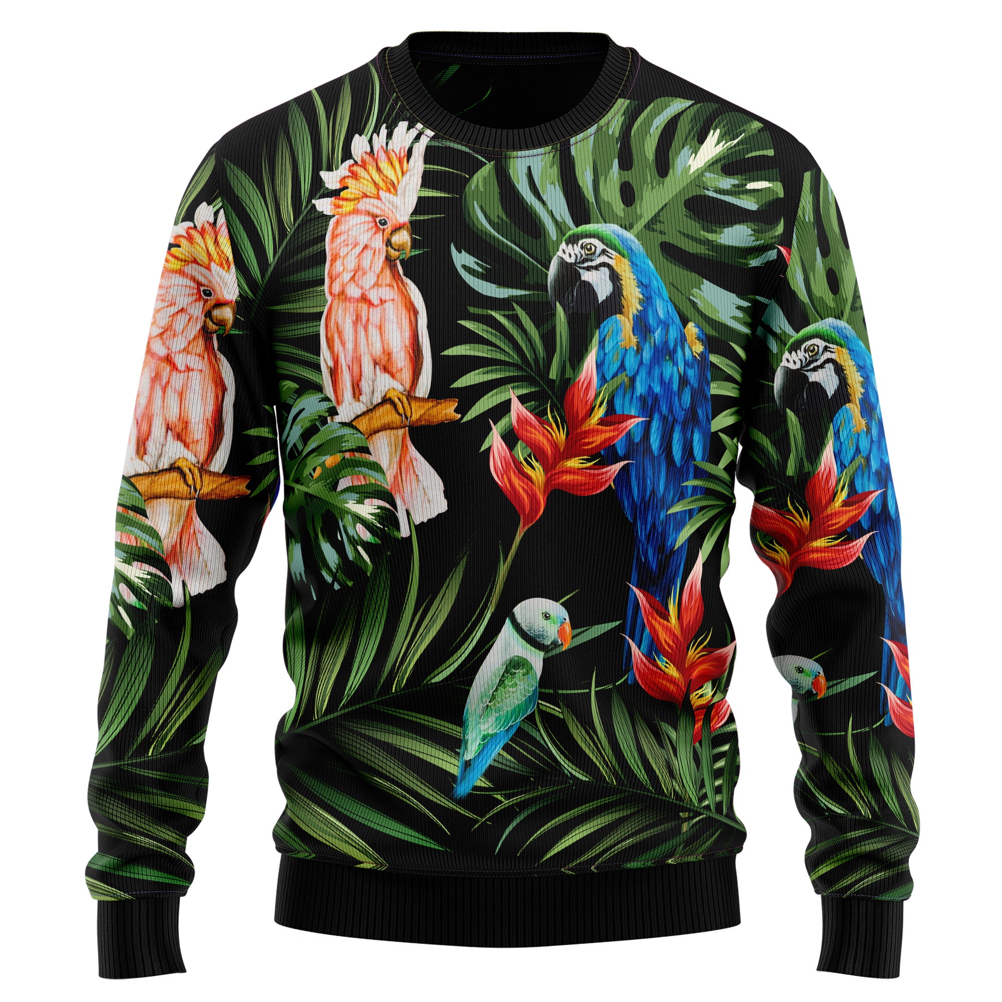 Tropical Christmas Parrot Ugly Christmas Sweater for Men and Women, Funny Holiday Party Gift for Parrot Lovers