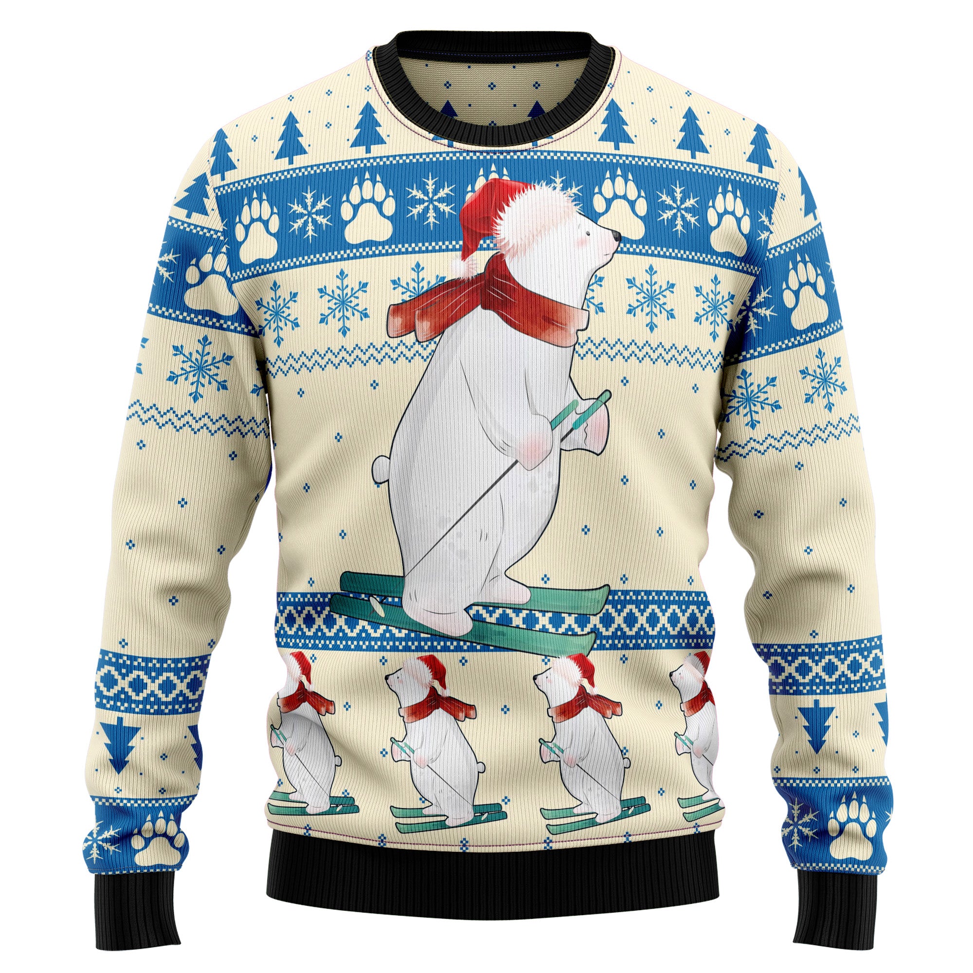 Polar Bear Ice Ugly Christmas Sweater, Funny Holiday Party Outfit for Men and Women, Gift for Polar Bear Lovers