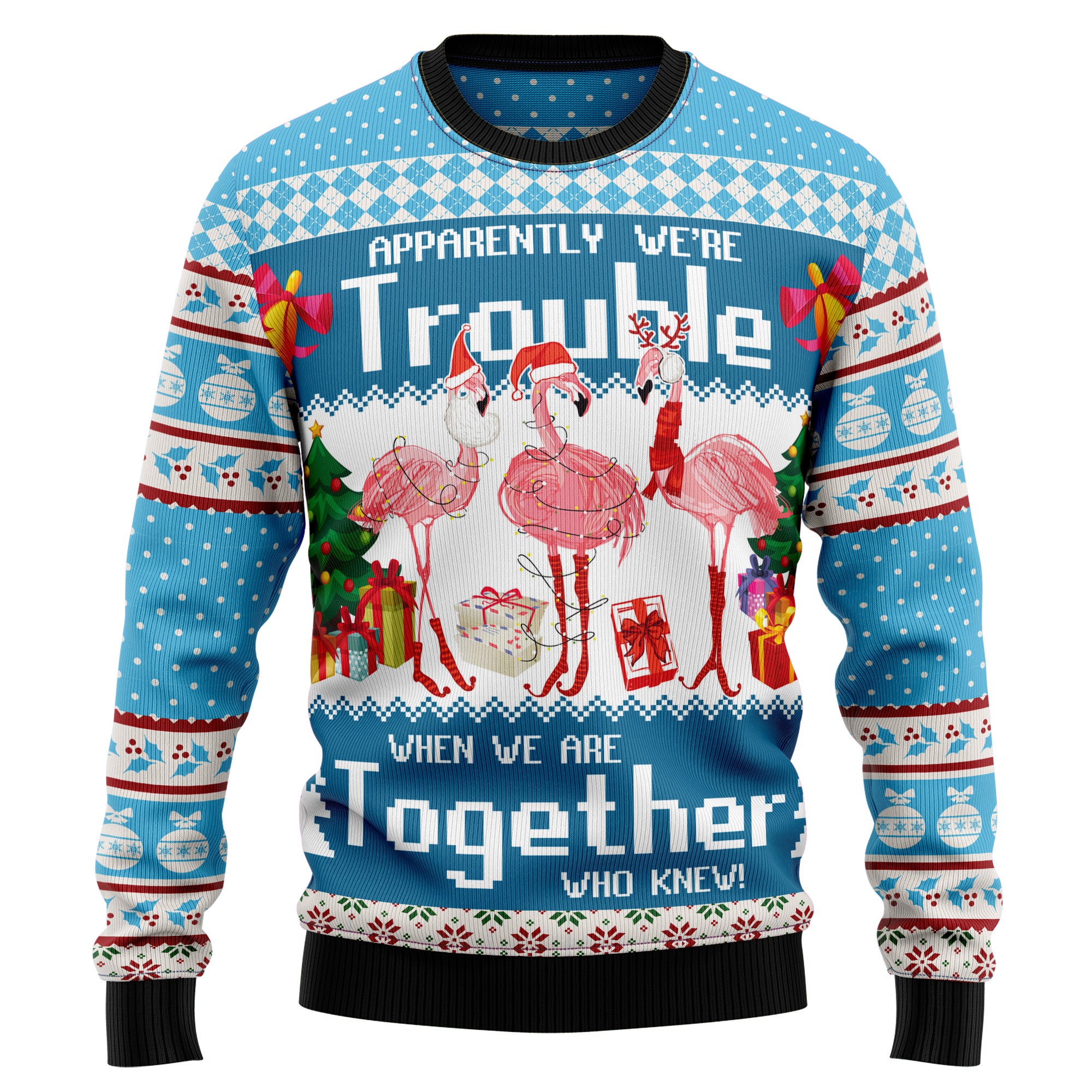 Flamingo Together Ugly Christmas Sweater, Funny Holiday Party Outfit for Men and Women, Gift for Flamingo Lovers