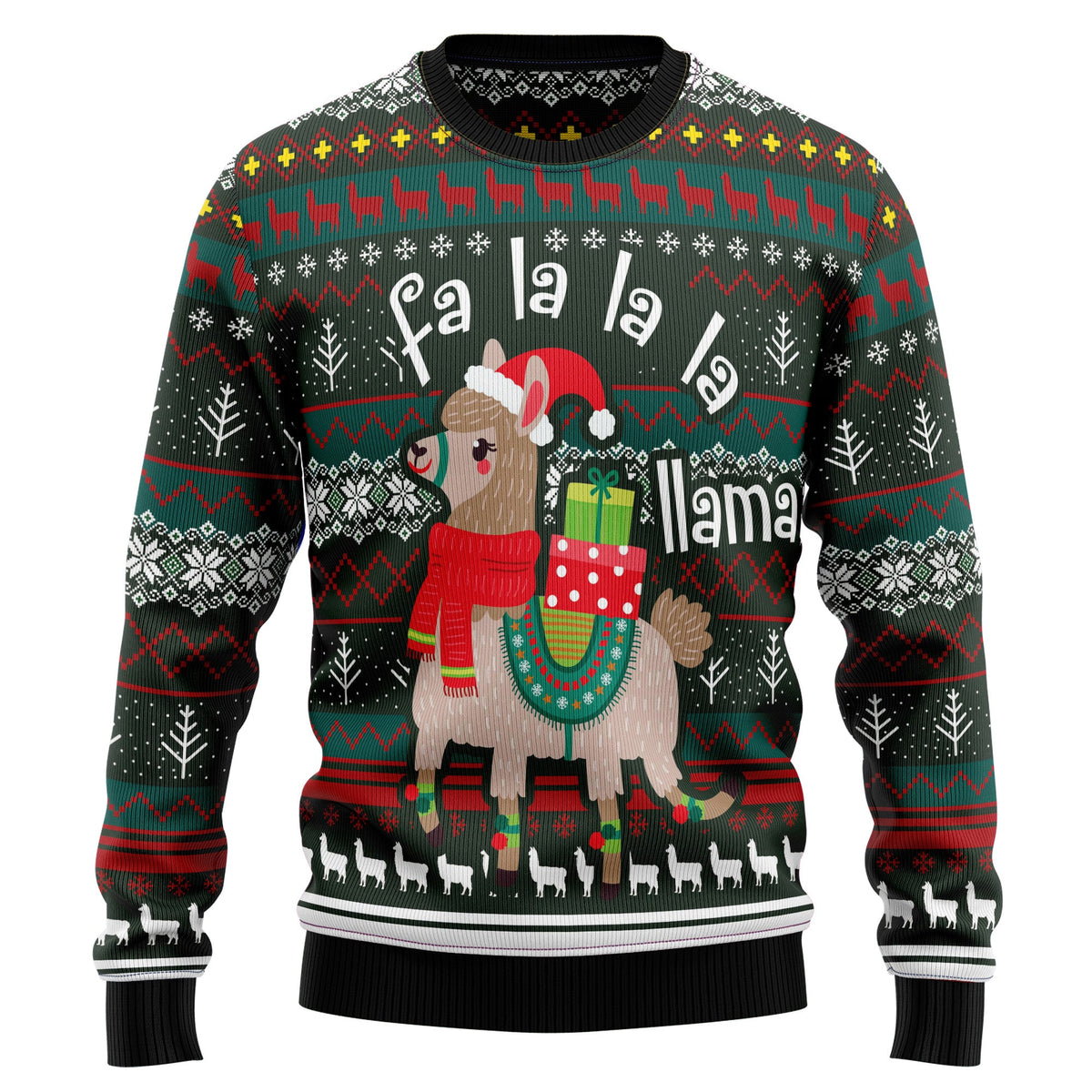 Fa La La La Llama Ugly Christmas Sweater, Unisex Xmas Party Outfit, Fun Holiday Gift for Llama and Animal Lovers