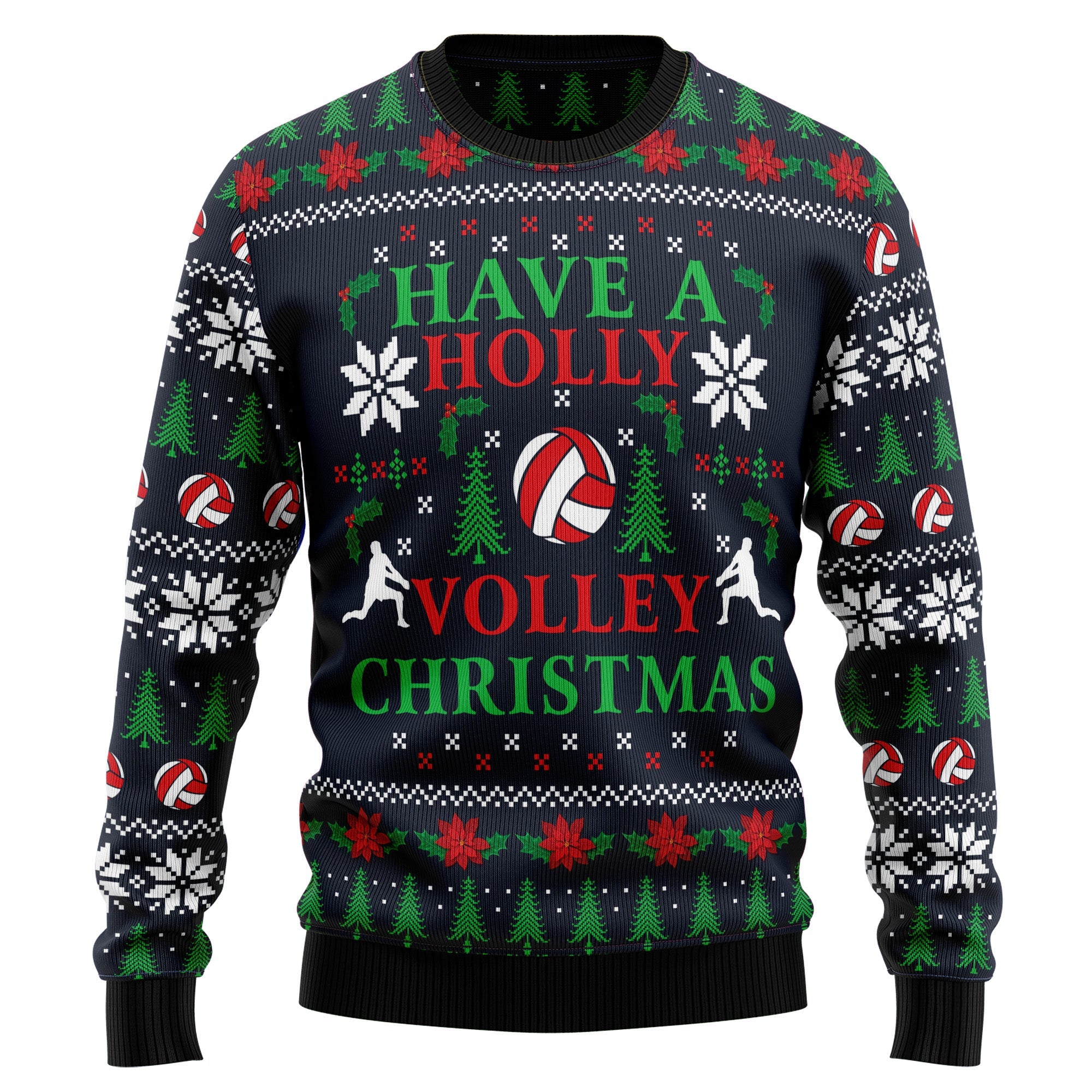 Volleyball Ugly Christmas Sweater, Holly Volley Holiday Pullover, Christmas Party Outfit and Gift for Volleyball Fans