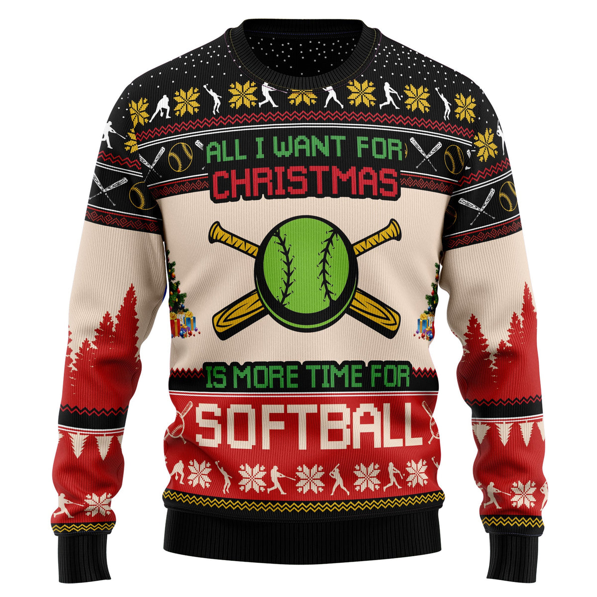 All I Want For Christmas Is More Time For Softball Ugly Christmas Sweater, Funny Holiday Party Outfit for Men Women,