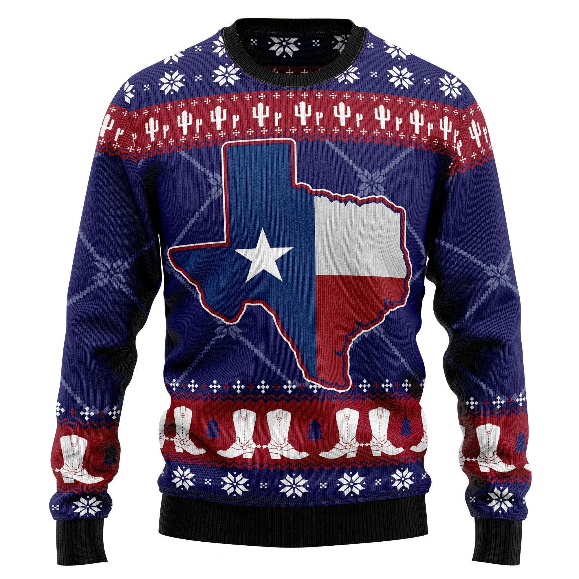 Texas Map Symbols Pattern Ugly Christmas Sweater - Unisex Holiday Party Pullover, Funny Christmas Gift for Men Women