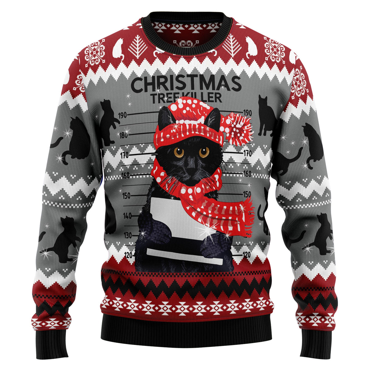 Black Cat Tree Killer Ugly Christmas Sweater for Men and Women, Funny Holiday Party Outfit, Festive Christmas Gift