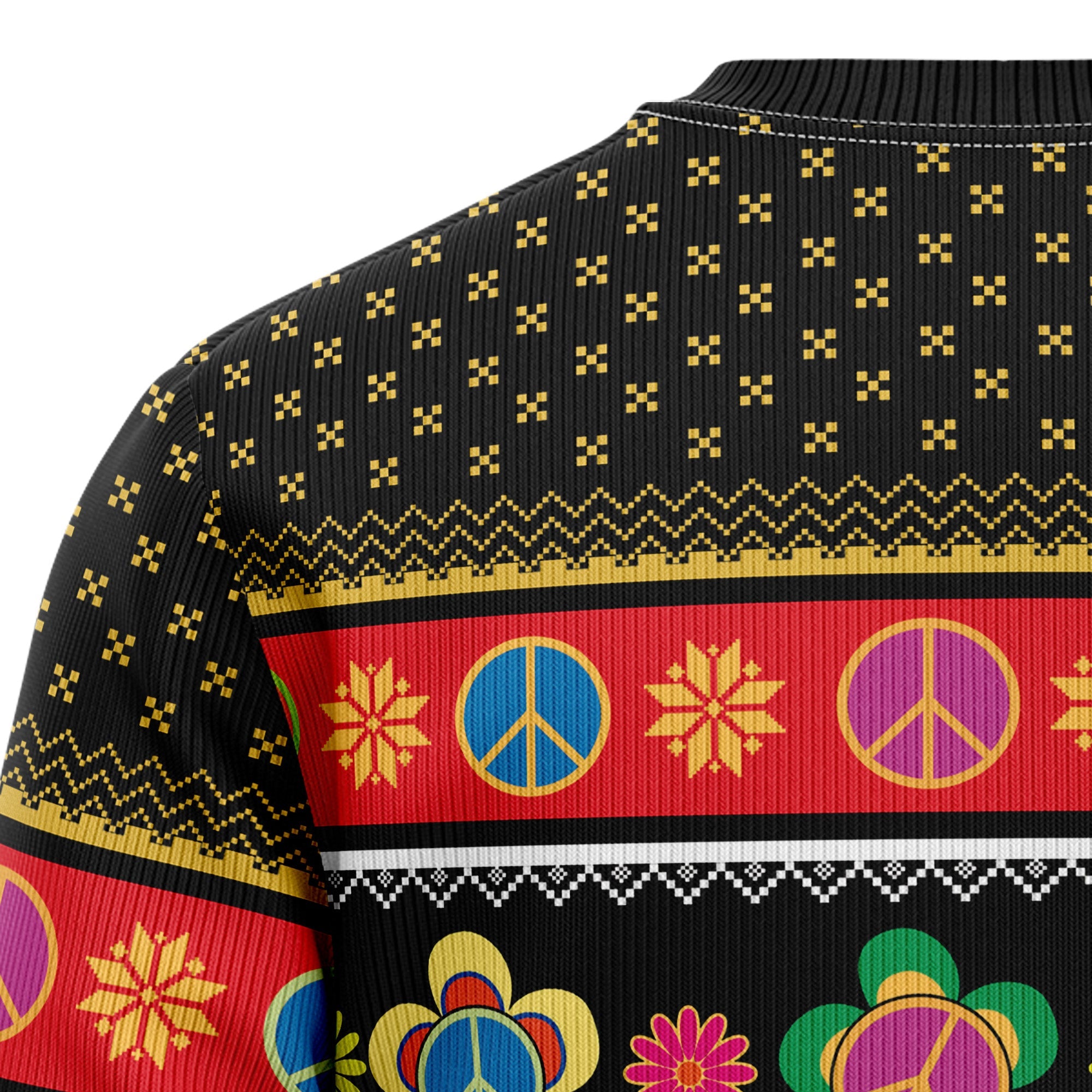 Hippie Peace Sign Ugly Christmas Sweater, Unisex Holiday Outfit, Christmas Gift for Hippie and Retro Style Fans