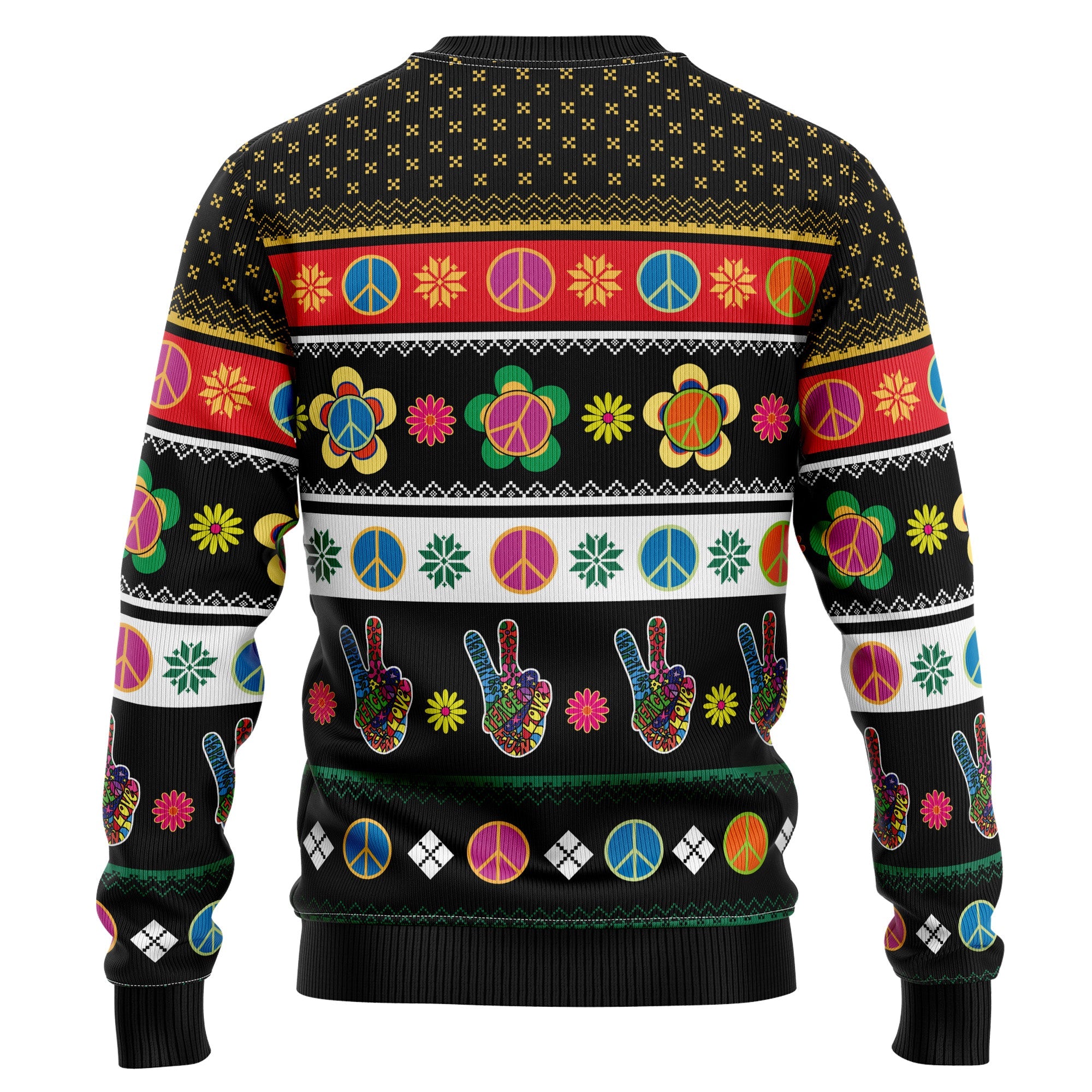 Hippie Peace Sign Ugly Christmas Sweater, Unisex Holiday Outfit, Christmas Gift for Hippie and Retro Style Fans