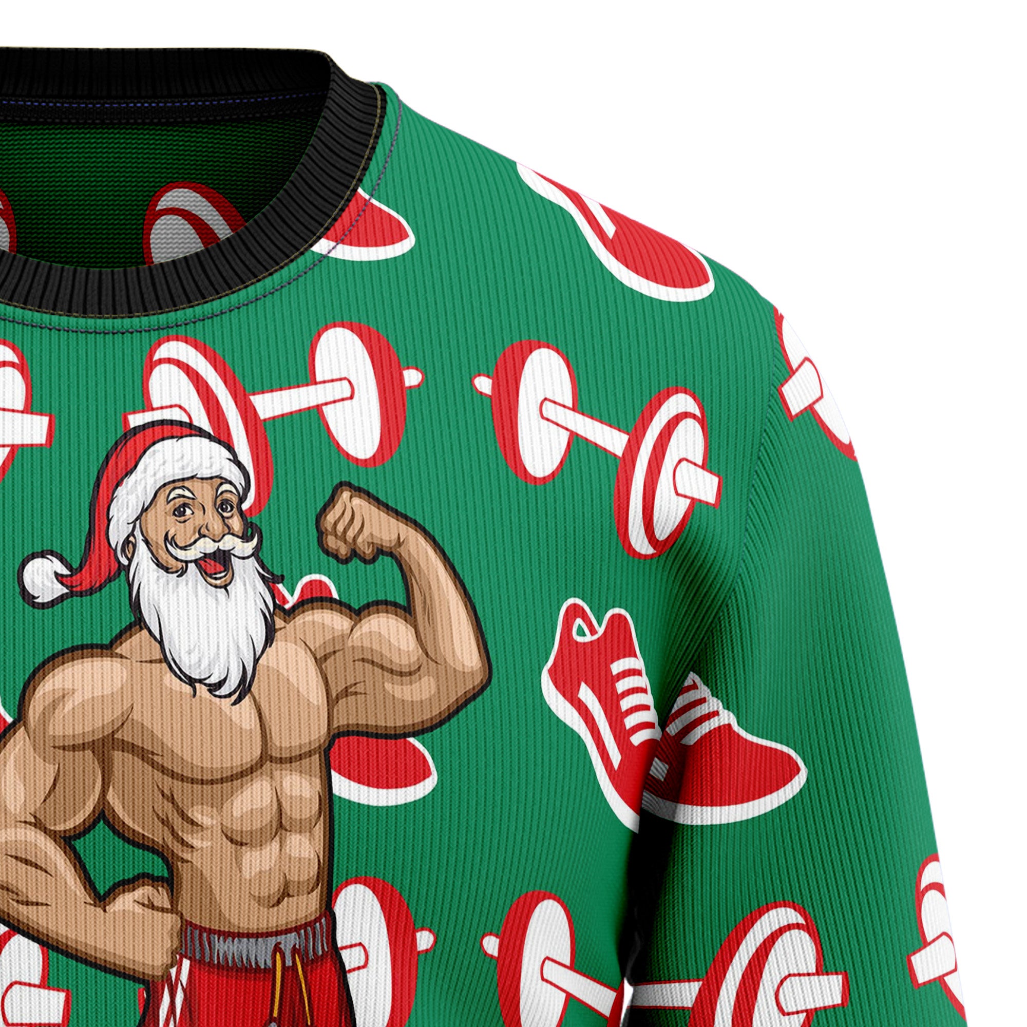 Santa Gym Christmas Ugly Christmas Sweater, Unisex Holiday Party Outfit, Xmas Gift for Gym and Fitness Lovers