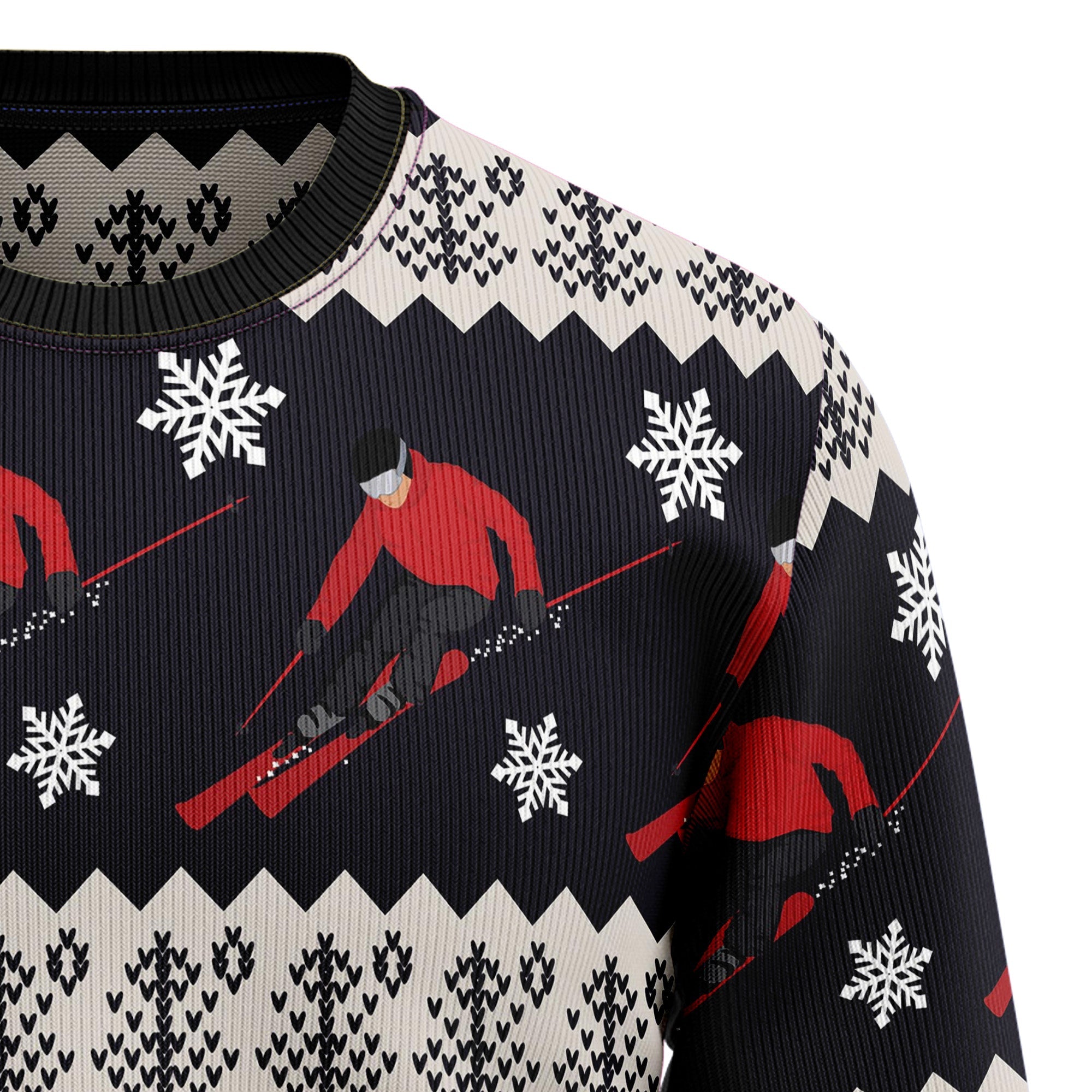 Skiing Ugly Christmas Sweater, Skier Holiday Pullover, Winter Sports Party Outfit and Christmas Gift for Ski Lovers
