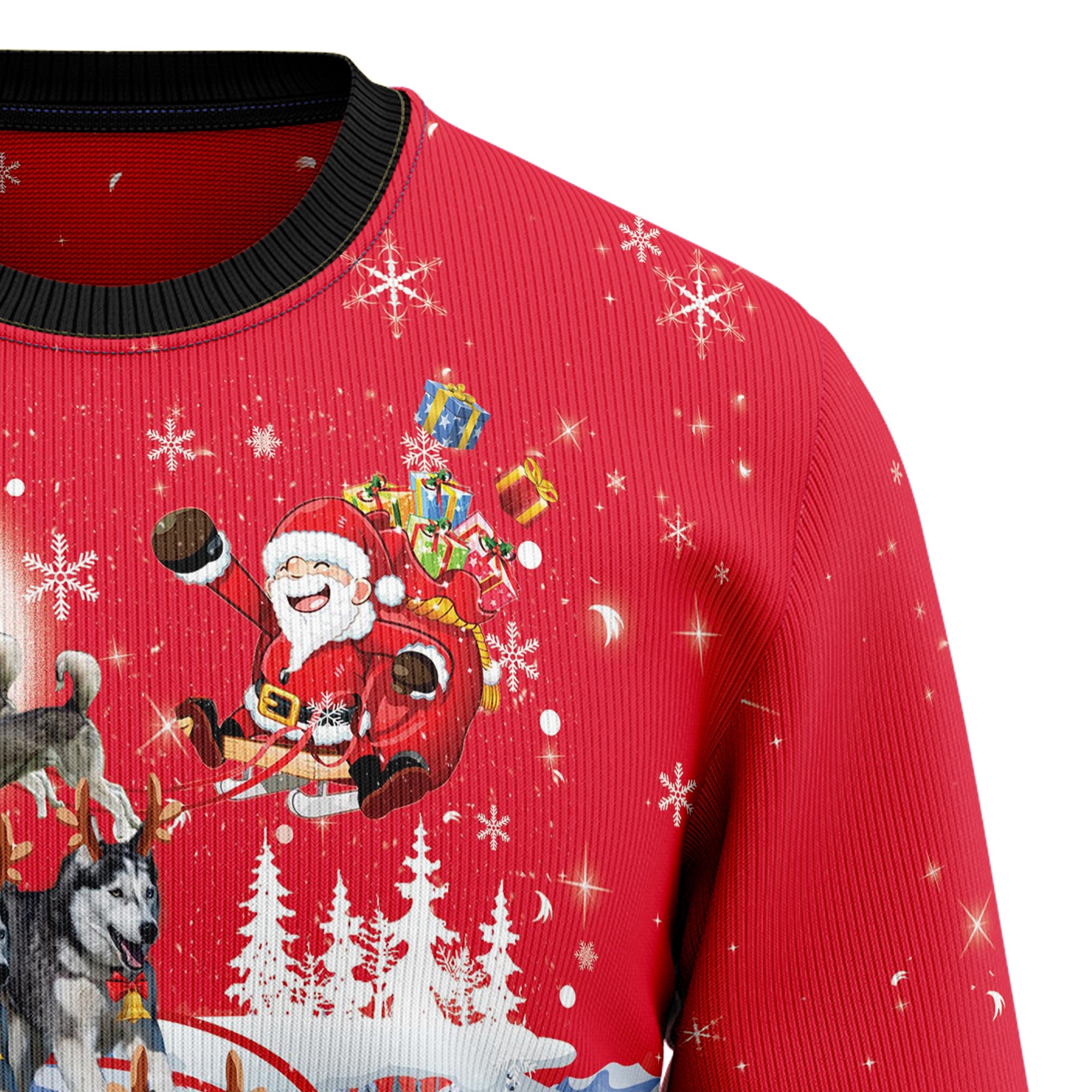 Siberian Husky Santa Claus Ugly Christmas Sweater, Unisex Holiday Party Outfit, Xmas Gift for Husky Dog Lovers