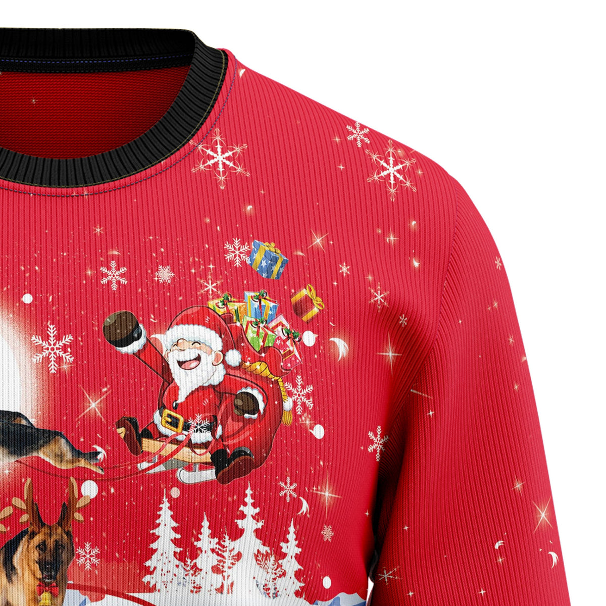 German Shepherd Santa Claus Ugly Christmas Sweater for Men Women, Funny Holiday Party Outfit, Festive Xmas Gift