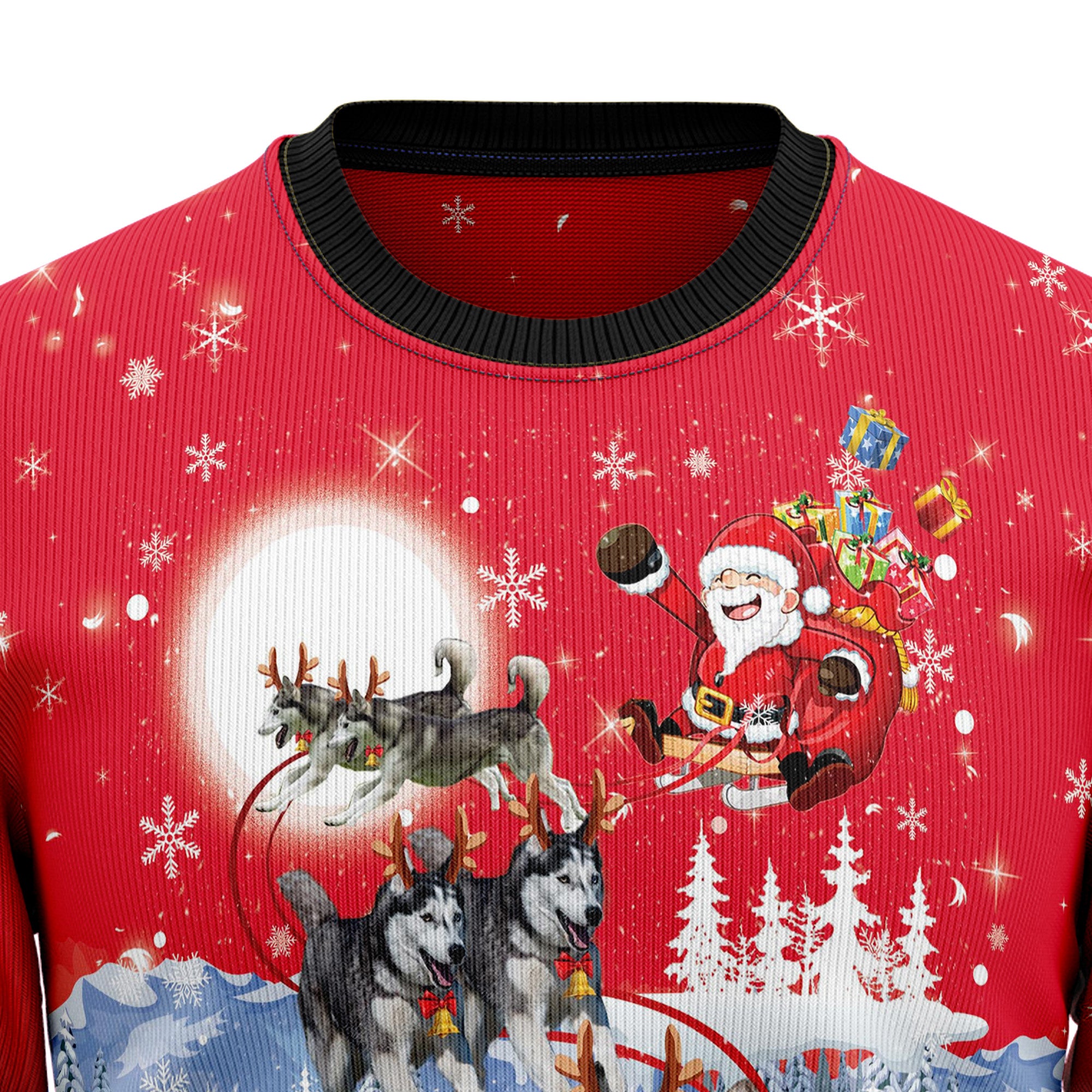 Siberian Husky Santa Claus Ugly Christmas Sweater, Unisex Holiday Party Outfit, Xmas Gift for Husky Dog Lovers
