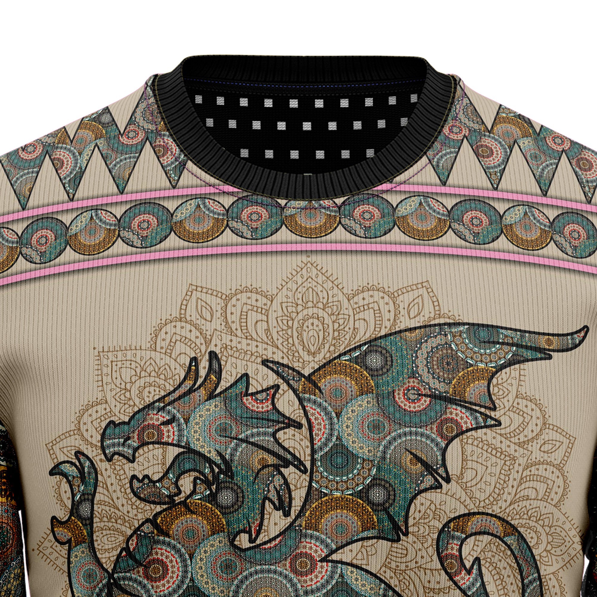 Dragon Mandala Ugly Christmas Sweater for Men and Women, Funny Holiday Party Outfit, Festive Christmas Gift
