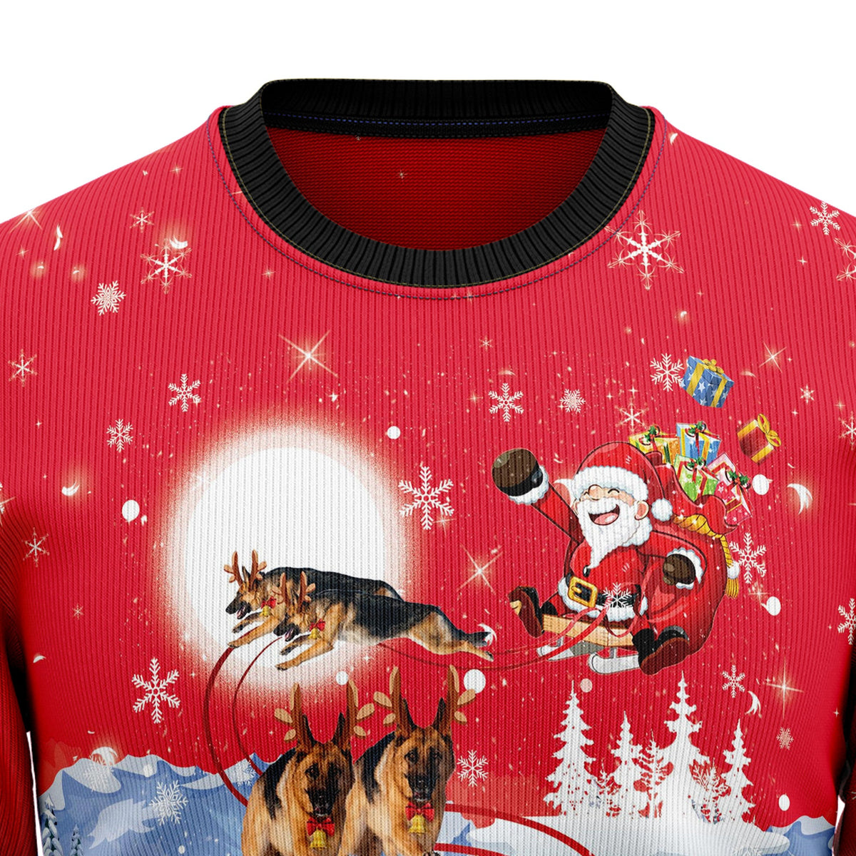 German Shepherd Santa Claus Ugly Christmas Sweater for Men Women, Funny Holiday Party Outfit, Festive Xmas Gift