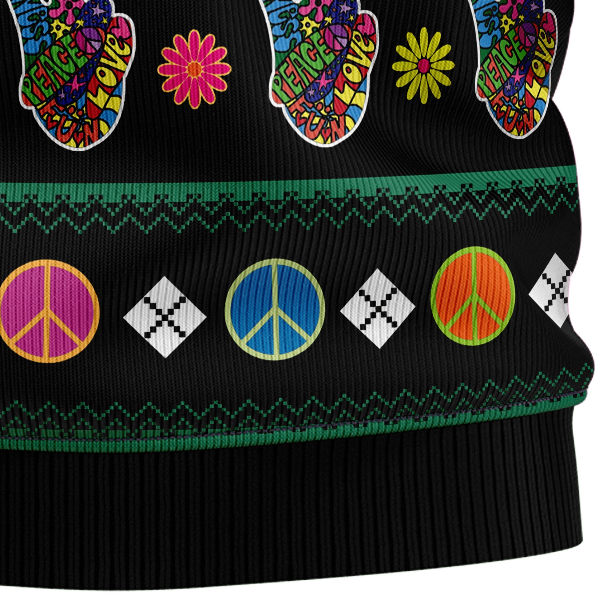 Hippie Peace Sign Ugly Christmas Sweater, Unisex Holiday Outfit, Christmas Gift for Hippie and Retro Style Fans