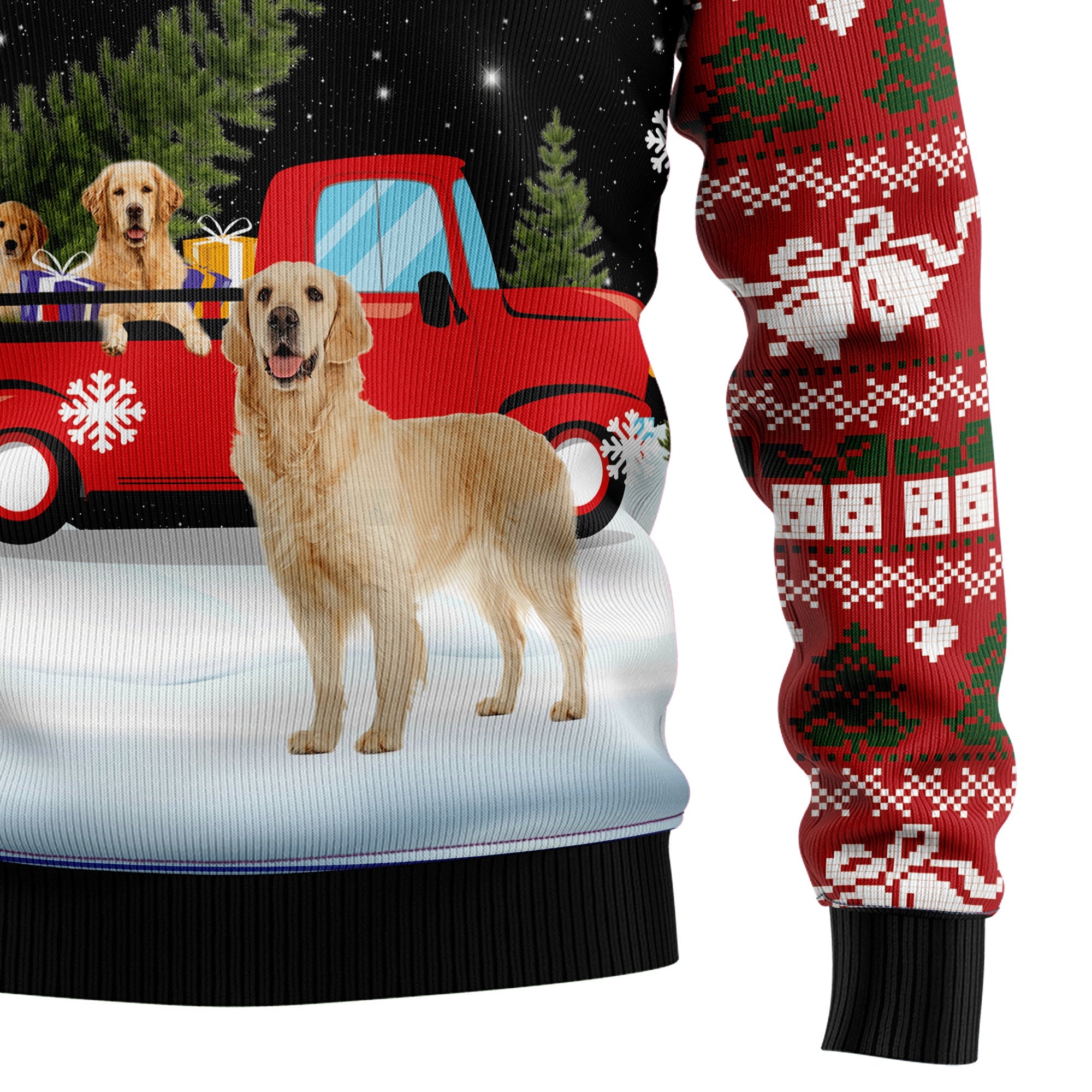 Golden Retriever Red Truck Ugly Christmas Sweater, Festive Xmas Party Sweater, Gift for Golden Retriever Lovers