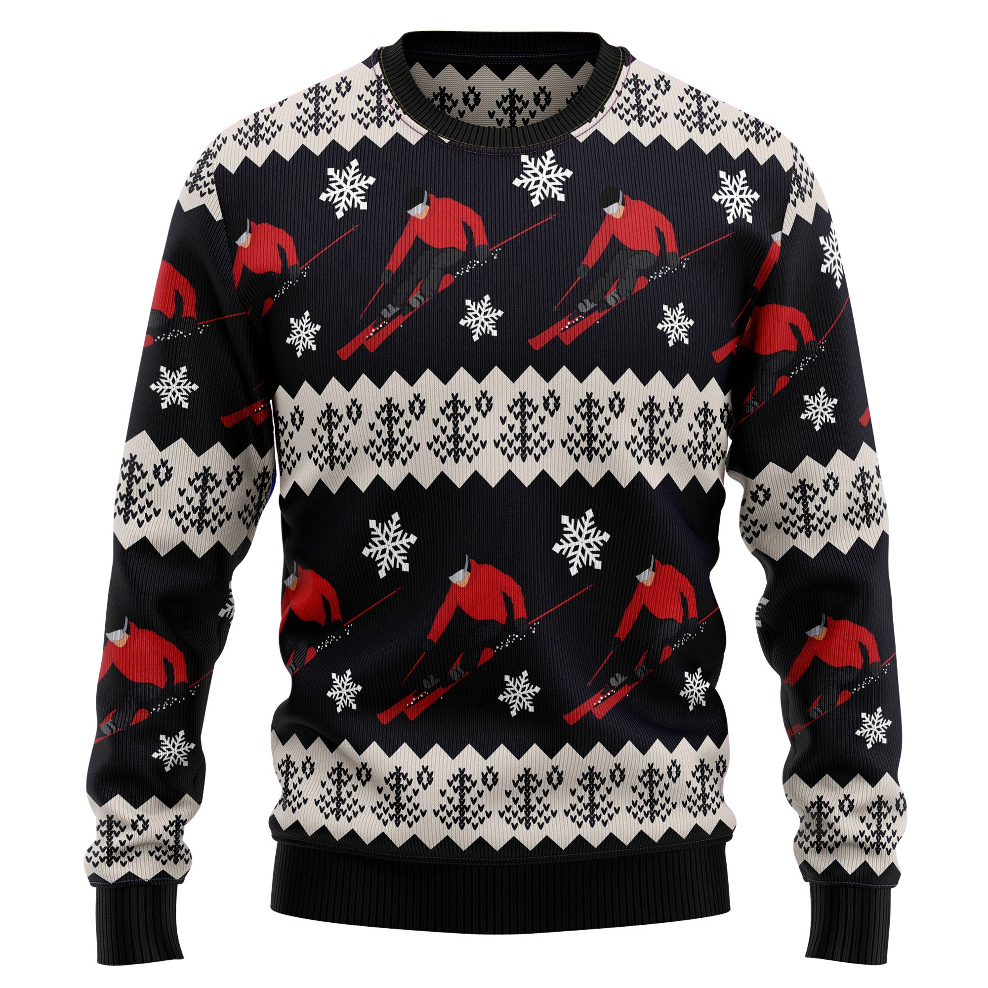 Skiing Ugly Christmas Sweater, Skier Holiday Pullover, Winter Sports Party Outfit and Christmas Gift for Ski Lovers
