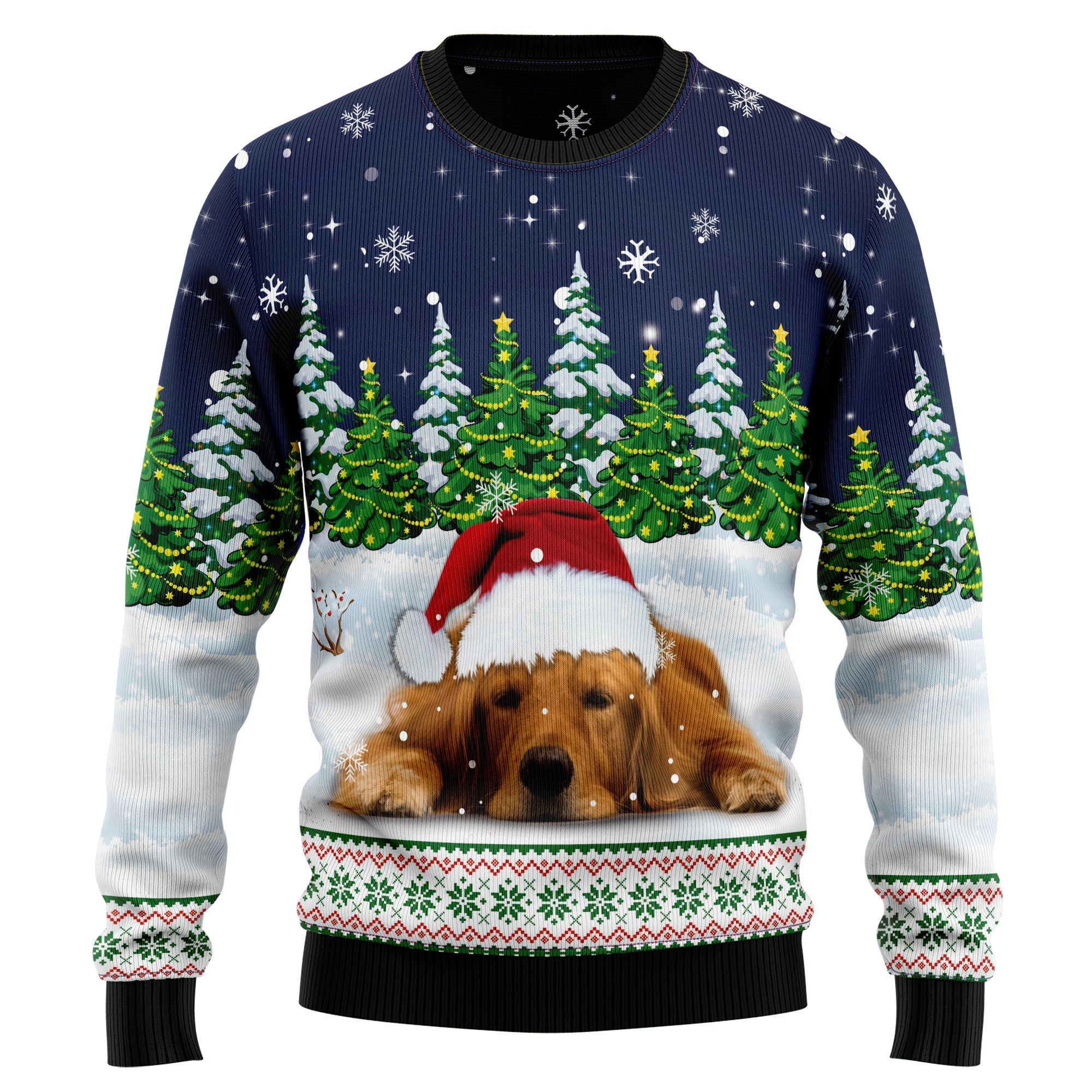 Dreaming Golden Retriever Under Snow Ugly Christmas Sweater, Funny Christmas Gift for Golden Retriever Lovers