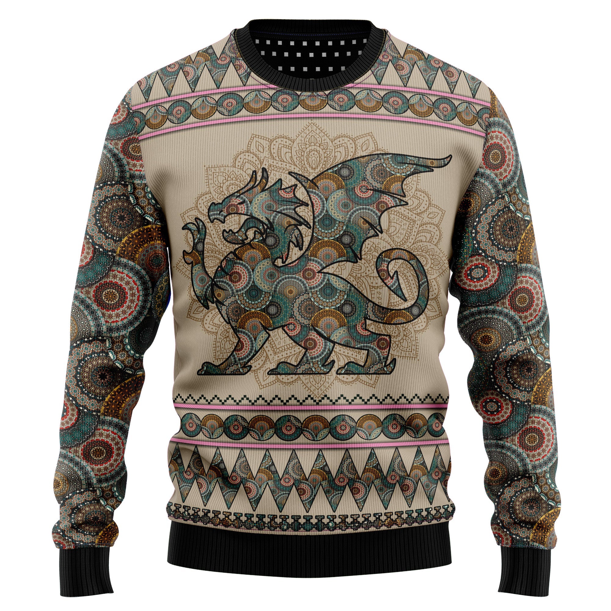 Dragon Mandala Ugly Christmas Sweater for Men and Women, Funny Holiday Party Outfit, Festive Christmas Gift