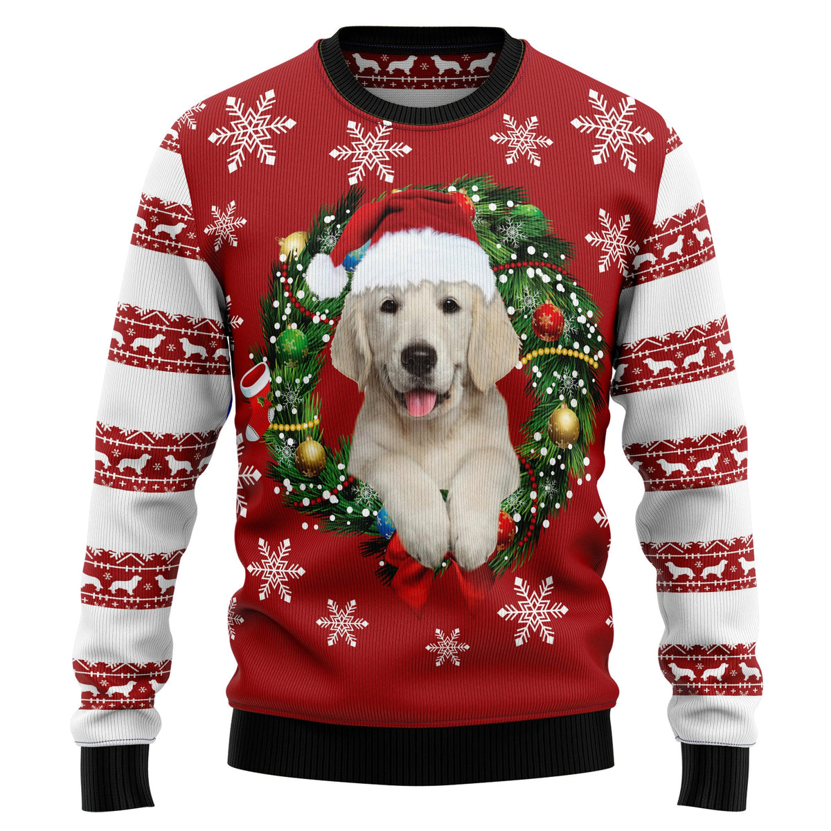 Golden Retriever Wearing Santa's Hat Ugly Christmas Sweater for Men Women, Funny Holiday Party Outfit, Festive Xmas Gift