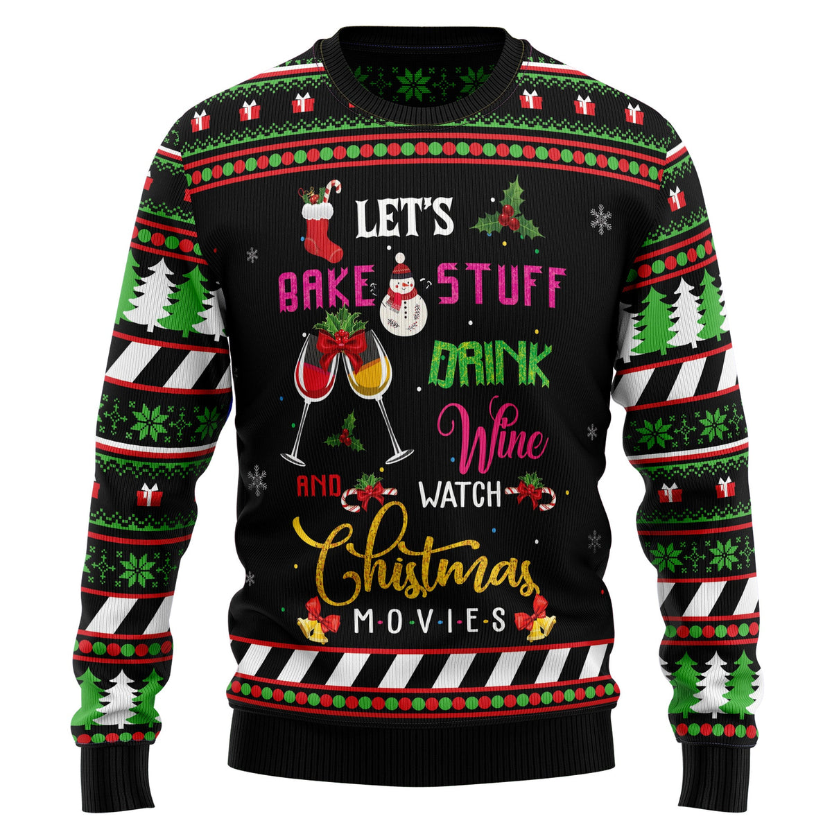 Wine Christmas Movie Ugly Christmas Sweater for Men and Women, Funny Holiday Party Outfit, Festive Christmas Gift