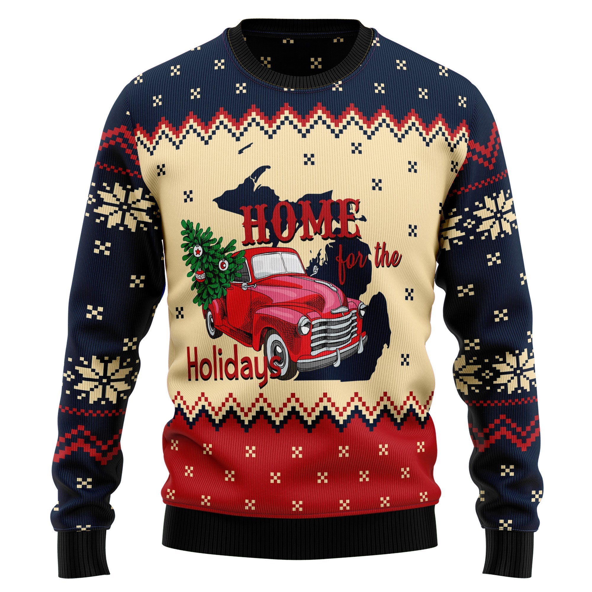 Home for the Holidays Michigan Ugly Christmas Sweater, Holiday Party Outfit, Gift for Michigan and Midwest Fans