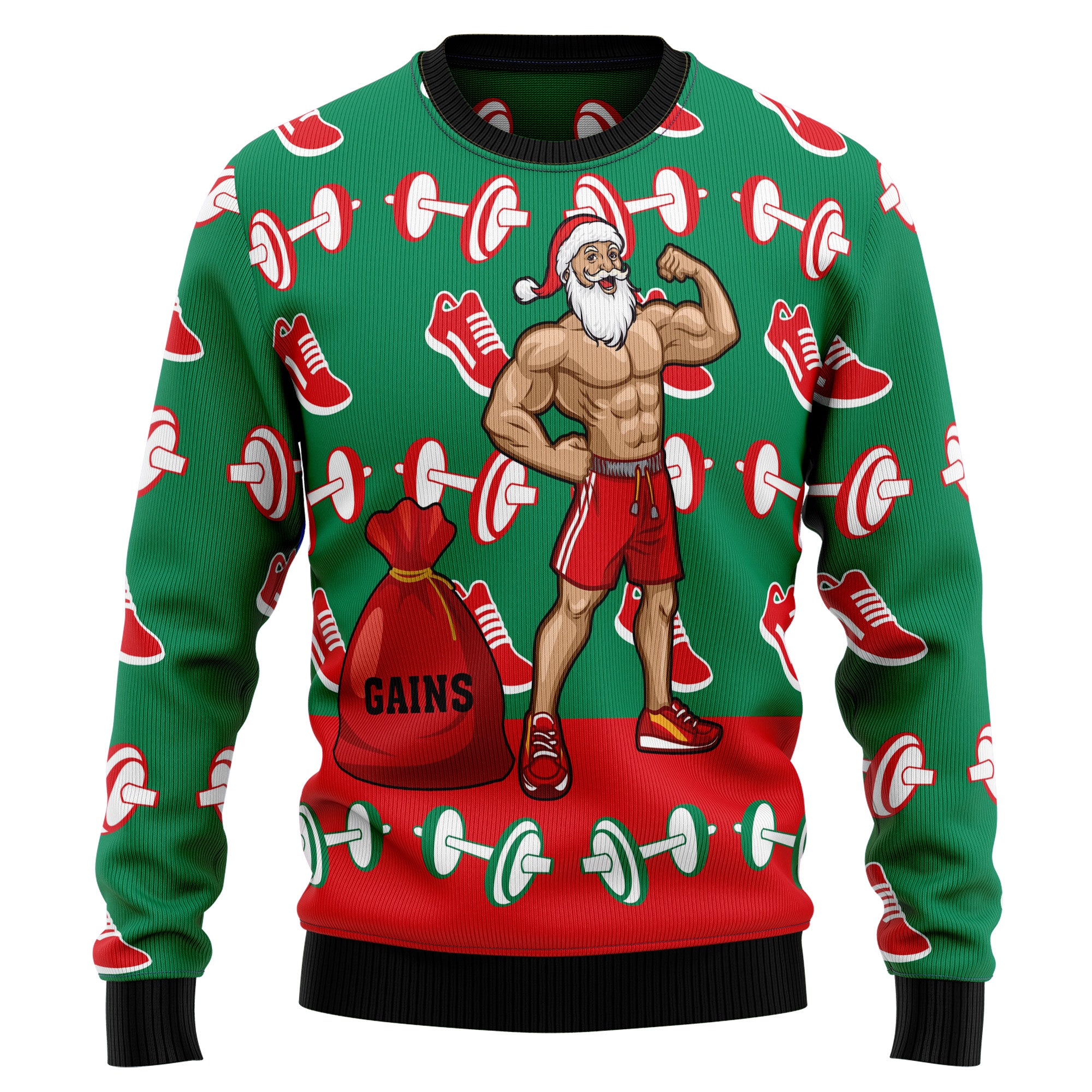 Santa Gym Christmas Ugly Christmas Sweater, Unisex Holiday Party Outfit, Xmas Gift for Gym and Fitness Lovers