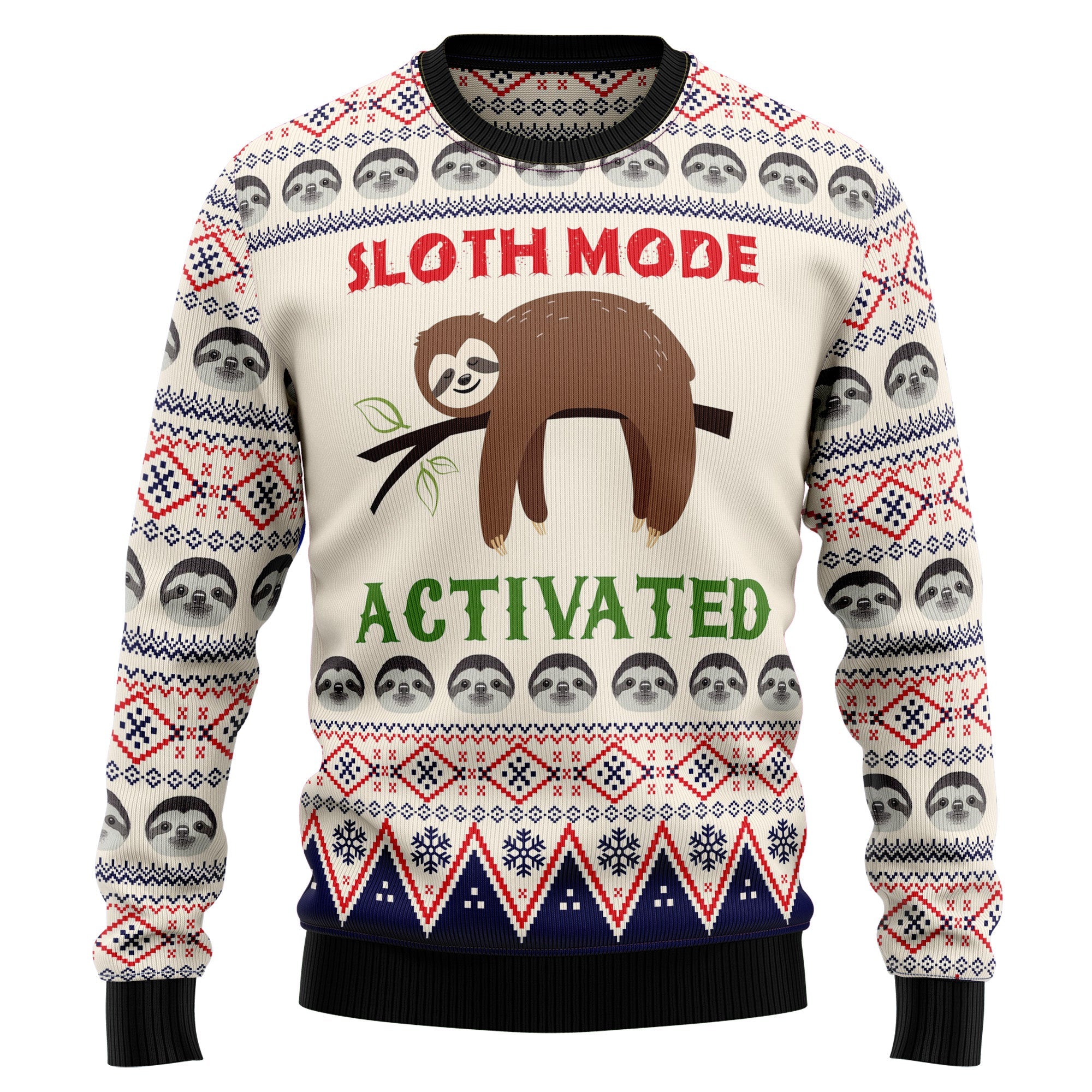 Sloth Mode Activated Ugly Christmas Sweater, Funny Holiday Party Outfit for Men and Women, Gift for Sloth Lovers