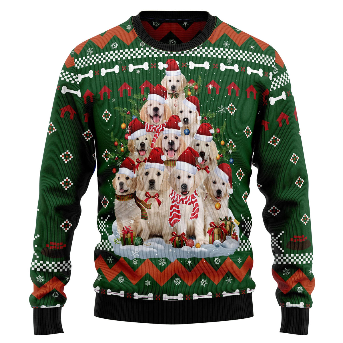 Golden Retriever Pine Tree Ugly Christmas Sweater for Men Women, Funny Holiday Party Outfit, Festive Xmas Gift