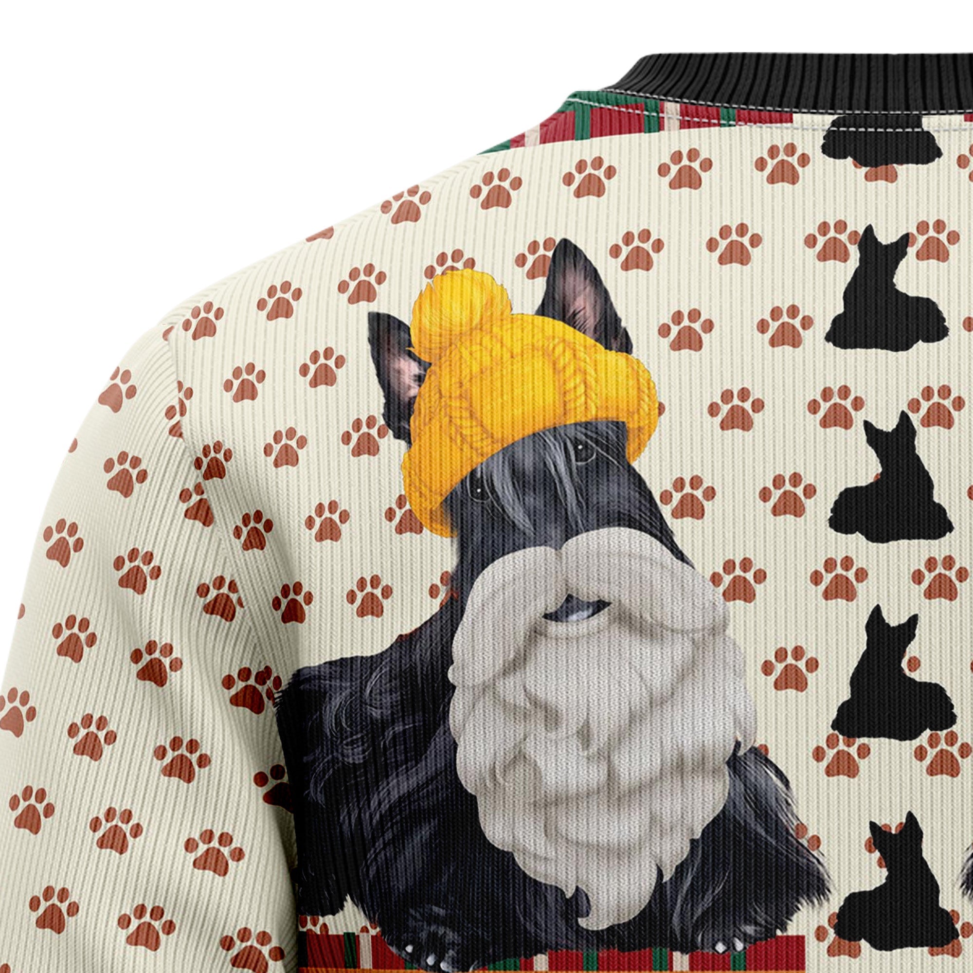 Scottish Terrier Ugly Christmas Sweater, Festive Scottie Dog Pullover, Holiday Gatherings and Family Photos