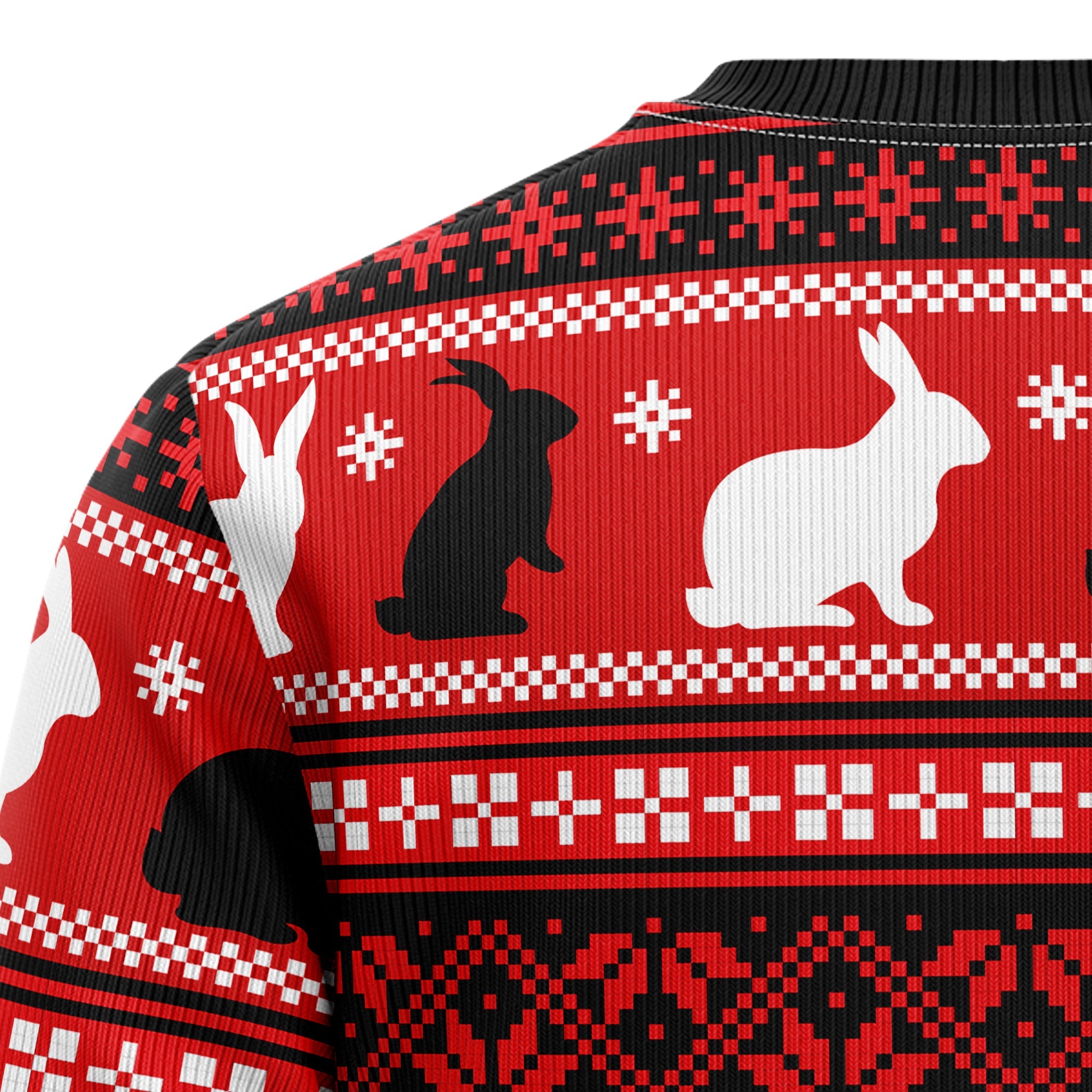 Rabbit Ugly Christmas Sweater, Bunny and Pine Tree Holiday Pullover, Christmas Party Outfit and Gift for Rabbit Lovers