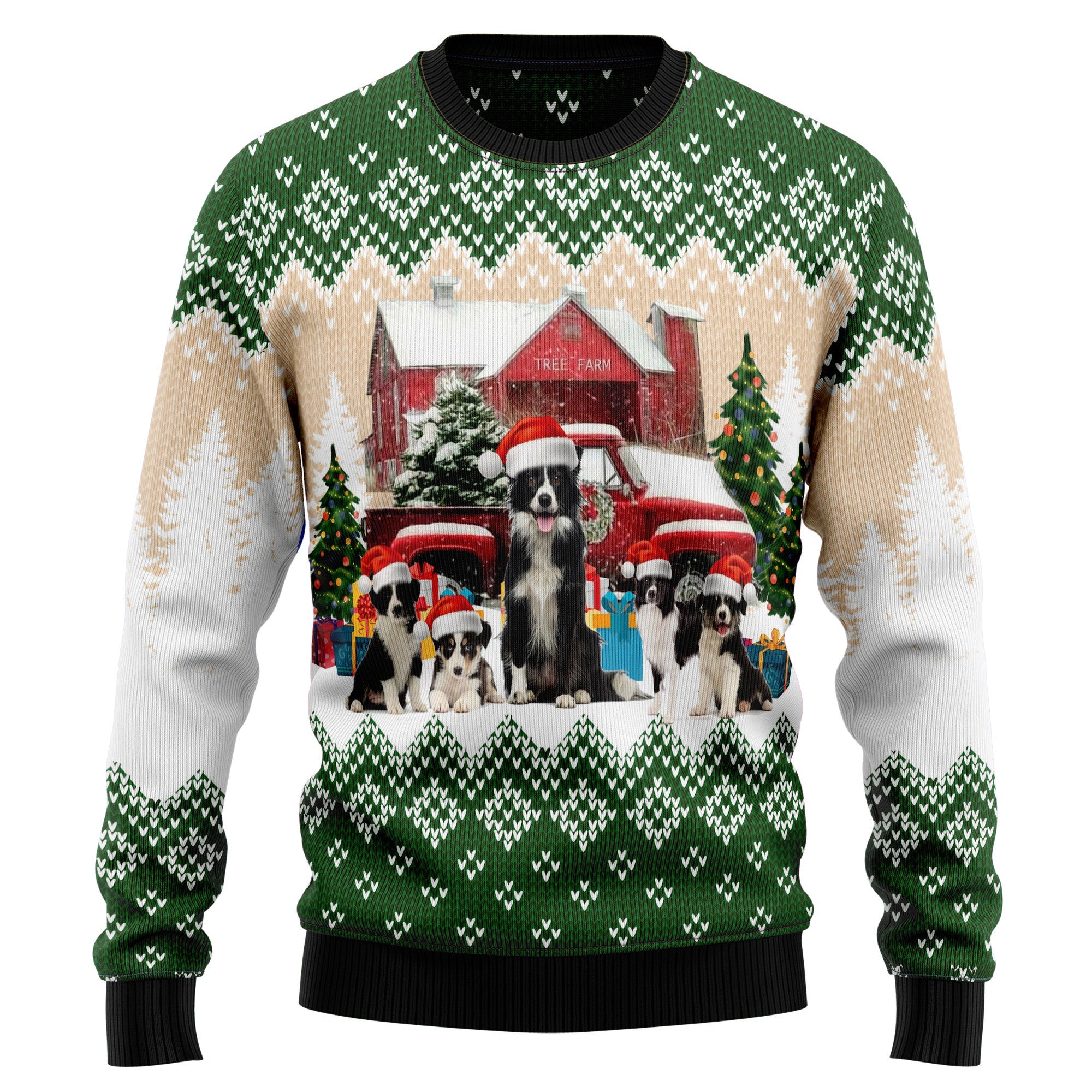 Border Collie Ugly Christmas Sweater, Cute Dog Christmas Tree Farm Holiday Pullover, Festive Xmas Party Outfit for Men and Women