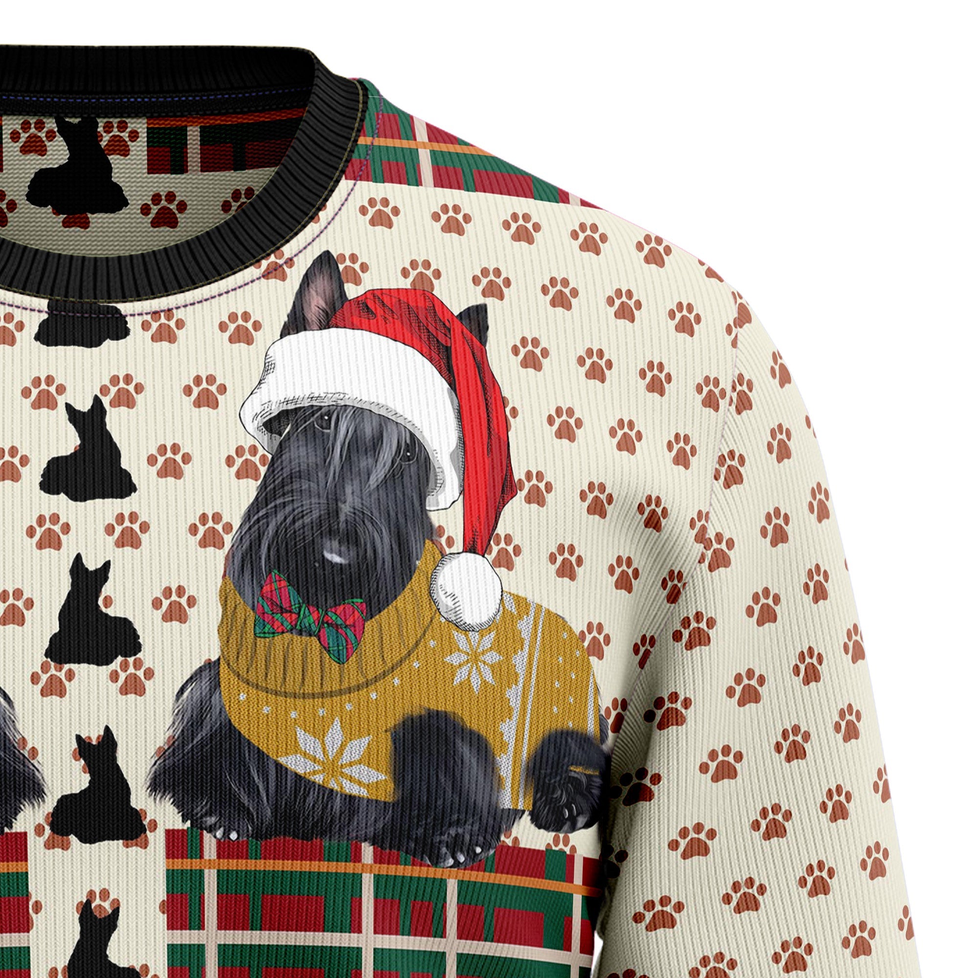 Scottish Terrier Ugly Christmas Sweater, Festive Scottie Dog Pullover, Holiday Gatherings and Family Photos