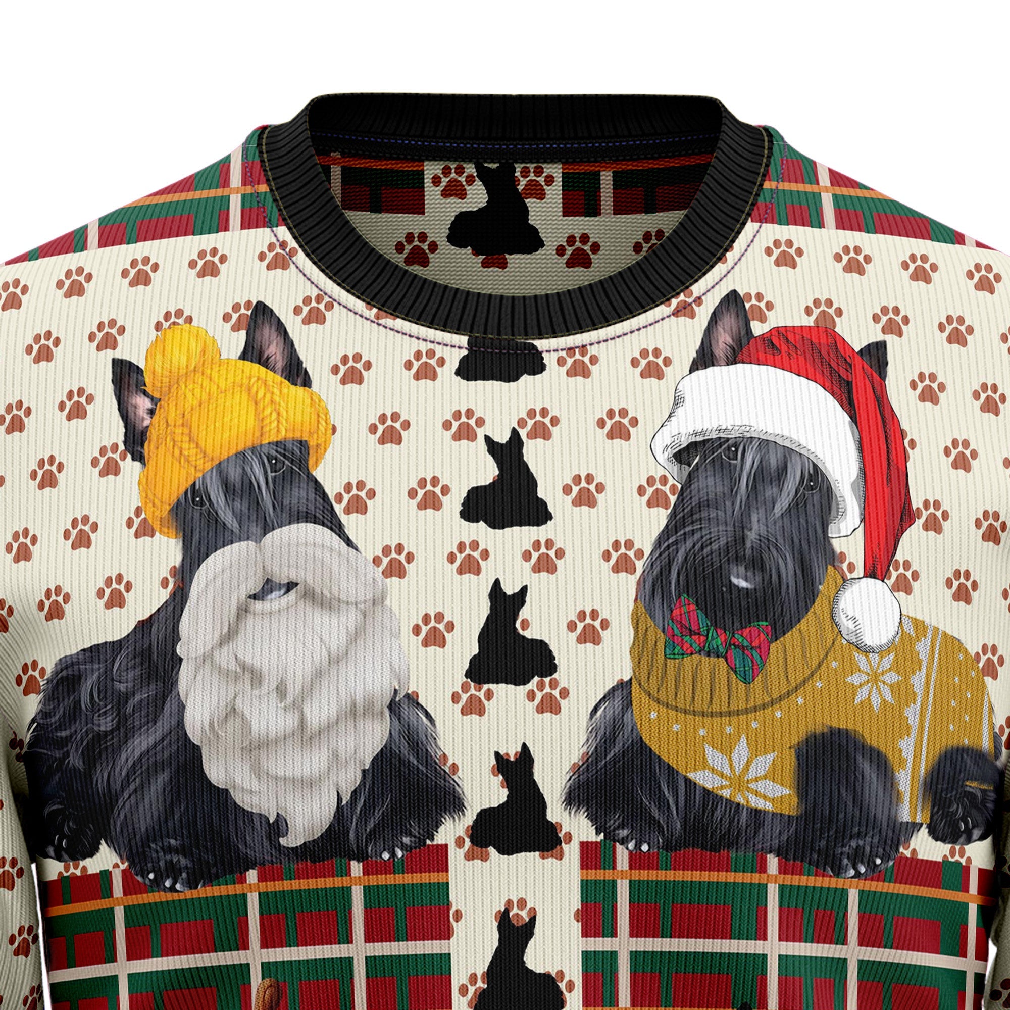 Scottish Terrier Ugly Christmas Sweater, Festive Scottie Dog Pullover, Holiday Gatherings and Family Photos