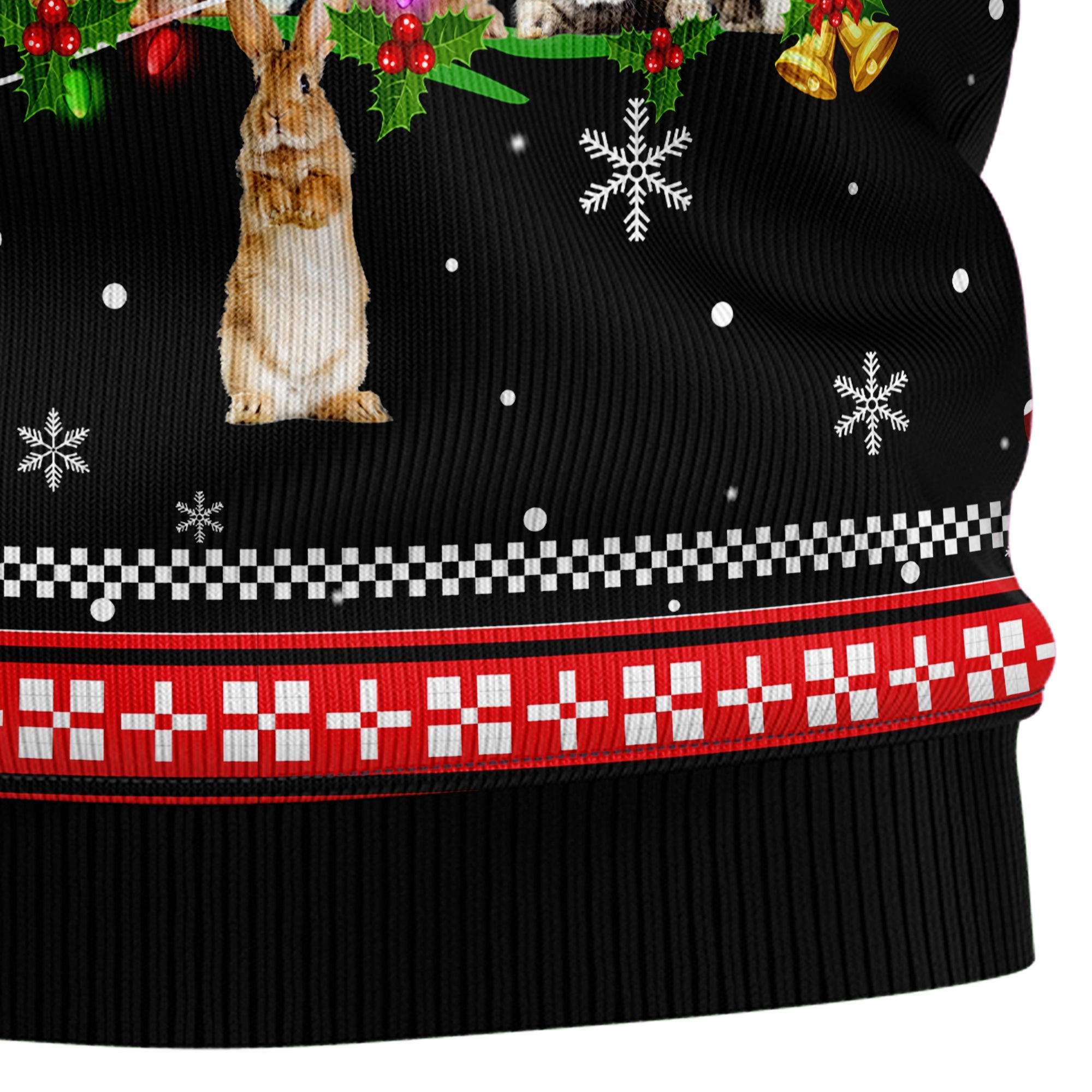 Rabbit Ugly Christmas Sweater, Bunny and Pine Tree Holiday Pullover, Christmas Party Outfit and Gift for Rabbit Lovers