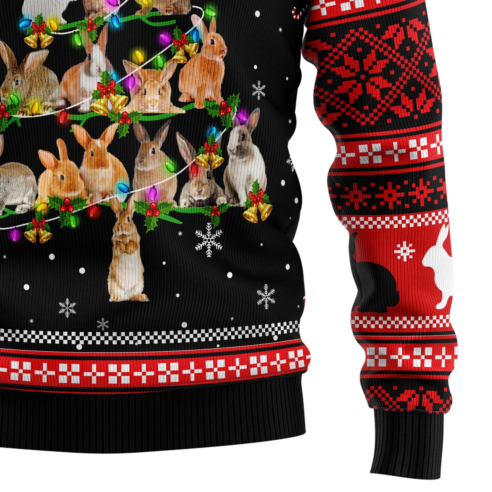 Rabbit Ugly Christmas Sweater, Bunny and Pine Tree Holiday Pullover, Christmas Party Outfit and Gift for Rabbit Lovers