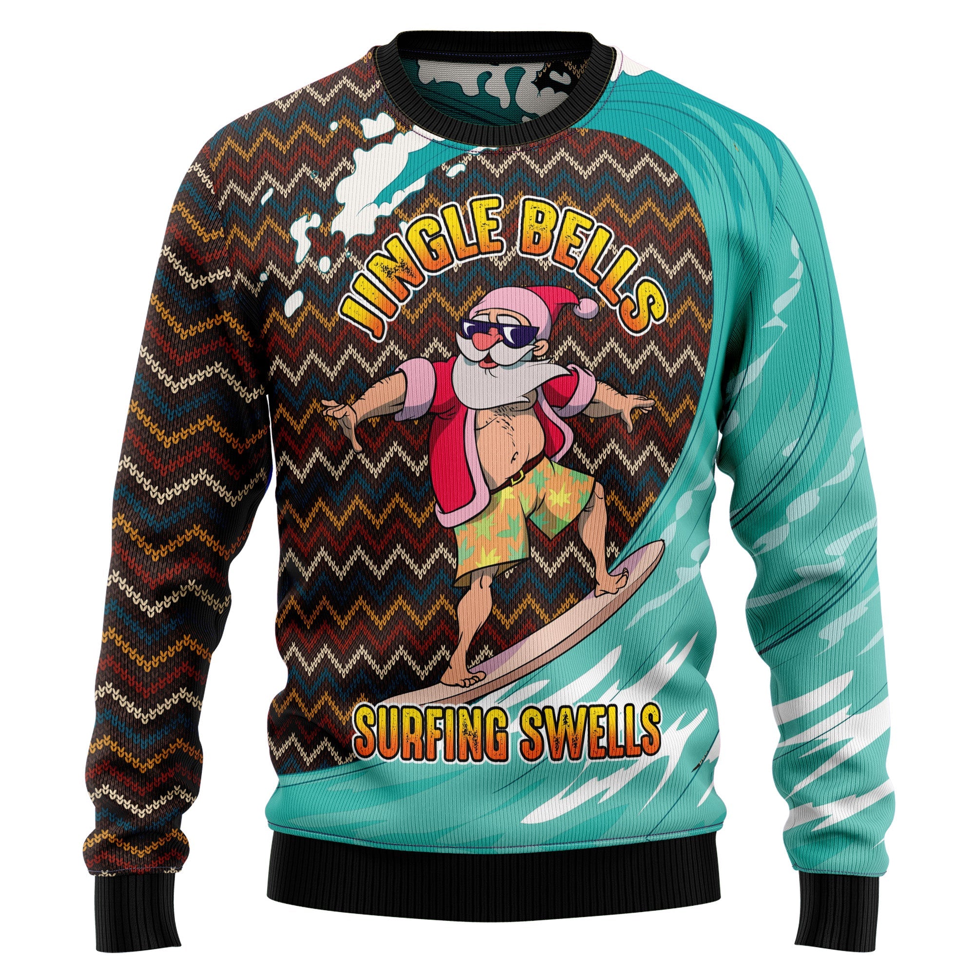 Jingle Bells Surfing Swells Ugly Christmas Sweater for Men and Women, Funny Xmas Party Outfit, Gift for Surfers