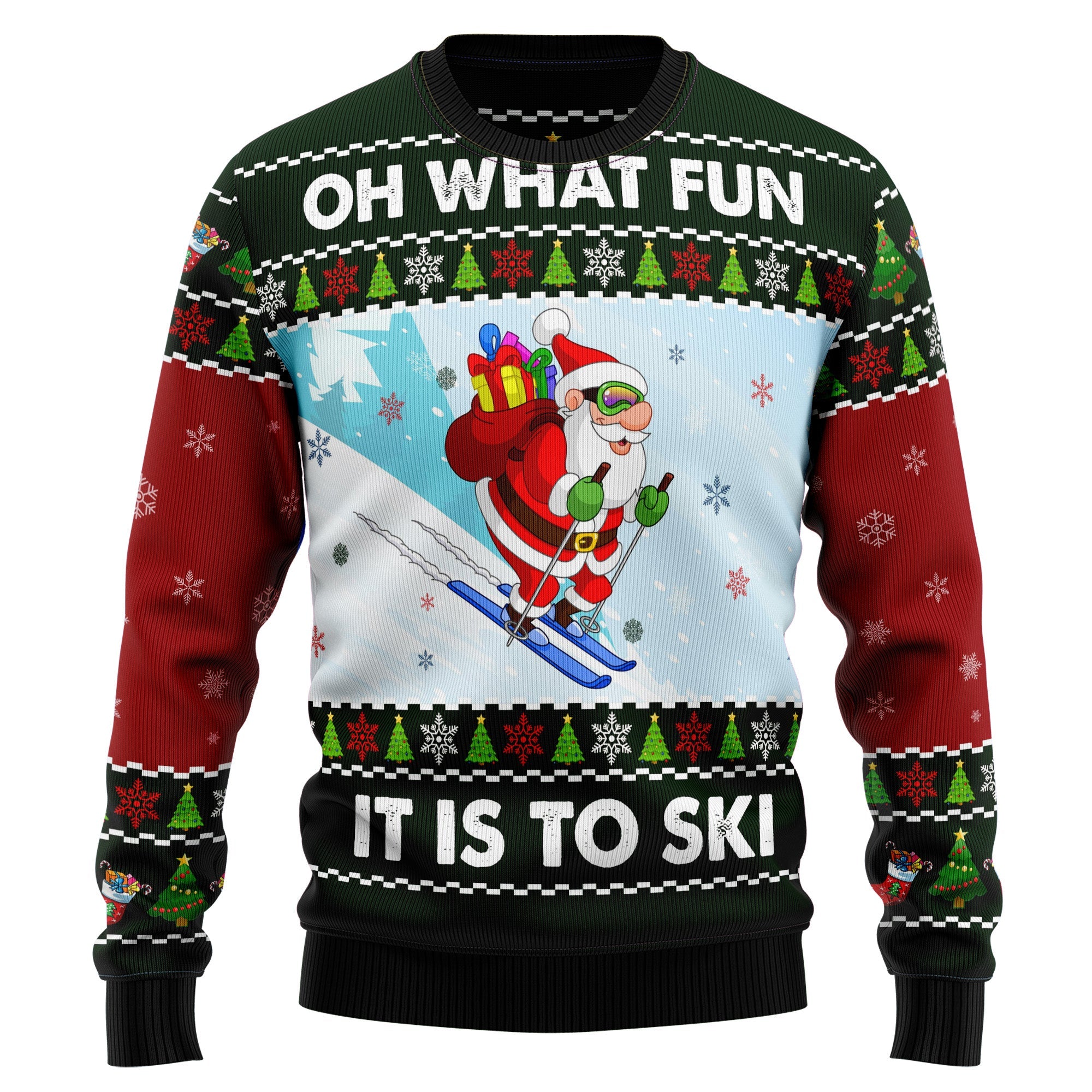 Skiing Oh What Fun Ugly Christmas Sweater for Men and Women, Funny Holiday Party Outfit, Festive Christmas Gift