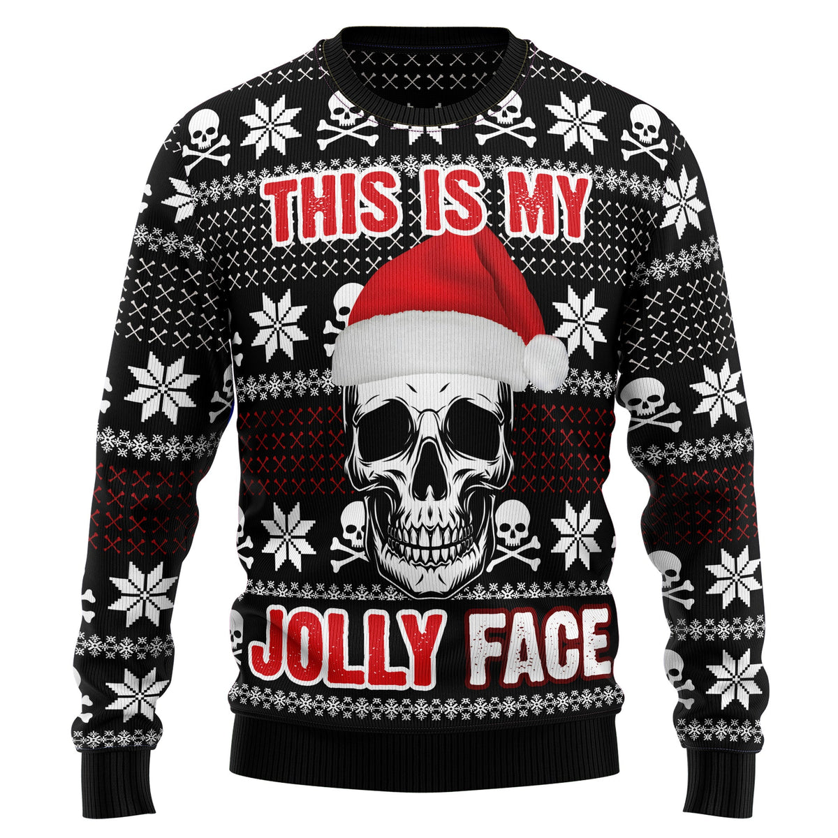 Skull Jolly Face Ugly Christmas Sweater for Men and Women, Funny Holiday Party Outfit, Festive Christmas Gift