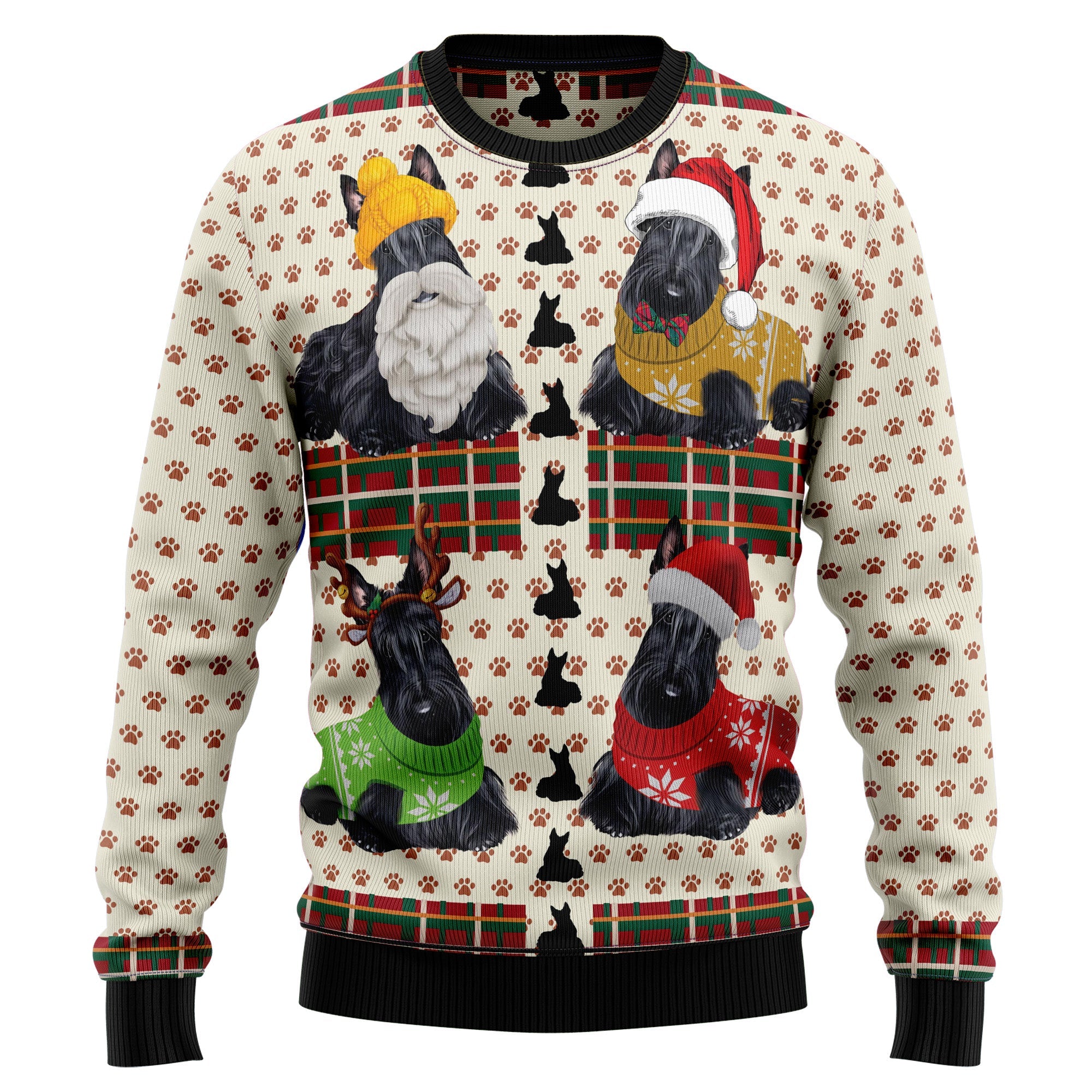 Scottish Terrier Ugly Christmas Sweater, Festive Scottie Dog Pullover, Holiday Gatherings and Family Photos