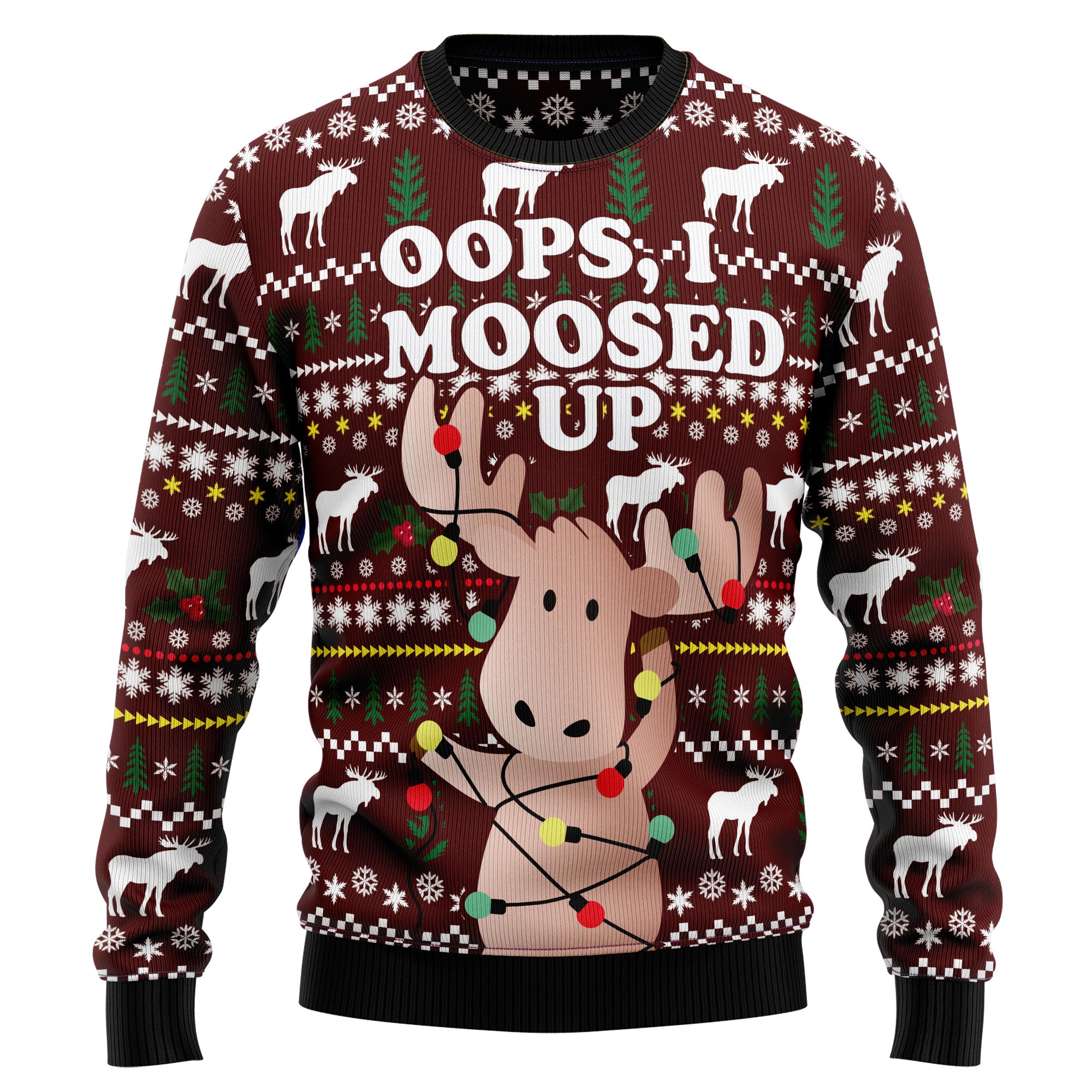 Oops, I Moosed Up Ugly Christmas Sweater for Men and Women, Funny Holiday Party Outfit, Festive Christmas Gift