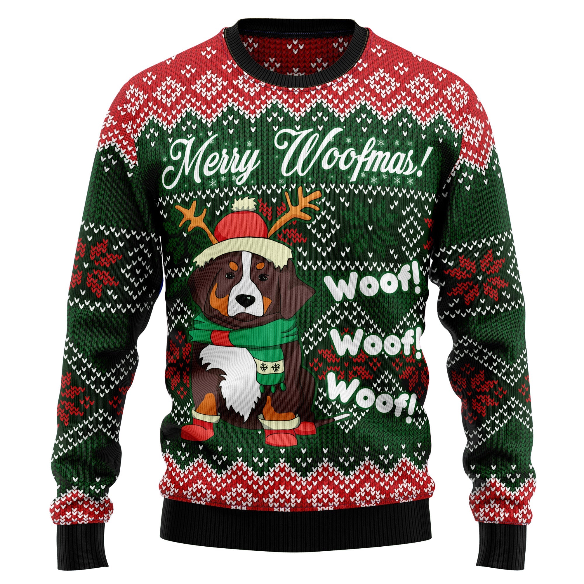 Bernese Mountain Dog Woofmas Ugly Christmas Sweater, Unisex Christmas Party Sweater, Gift for Bernese Dog Lovers