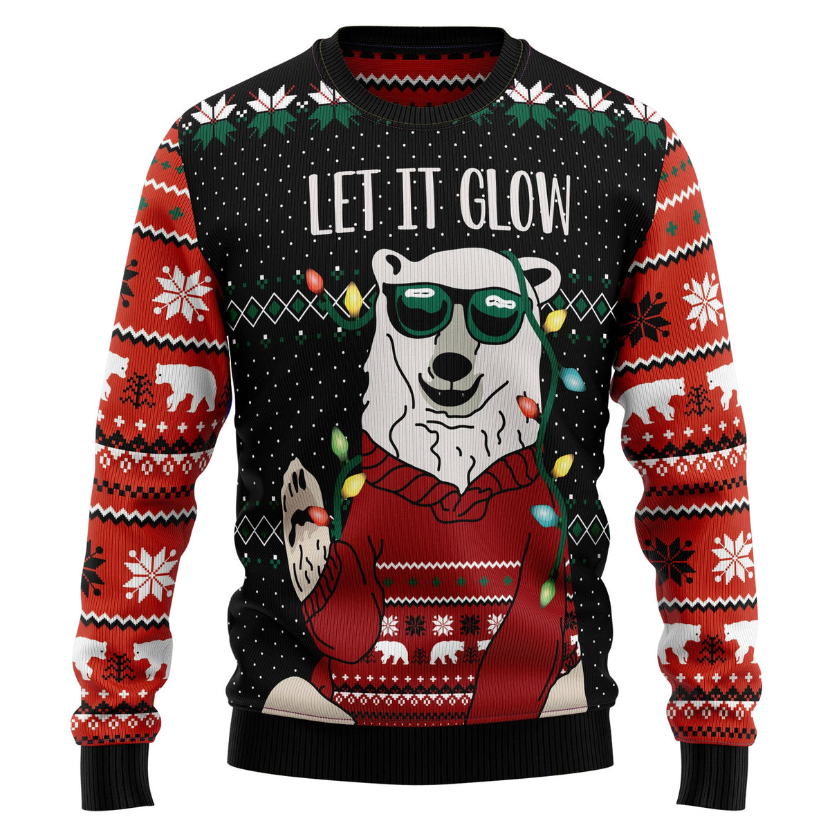 Let's Glow Polar Bear Ugly Christmas Sweater, Unisex Holiday Party Outfit, Gift for Polar Bear and Arctic Fans
