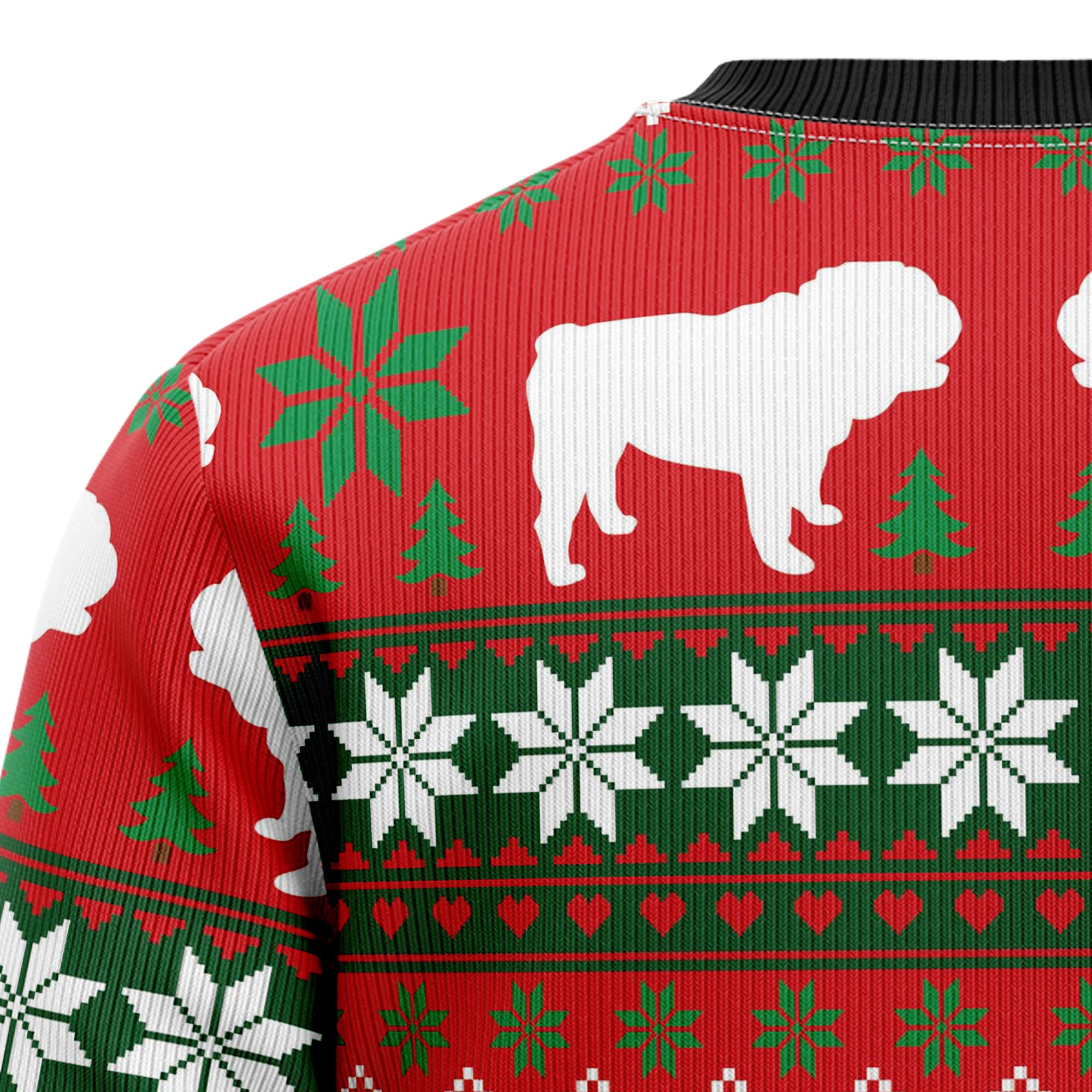 Bulldog Snacks Ugly Christmas Sweater for Men and Women, Festive Holiday Party Outfit and Gift for Bulldog Lovers
