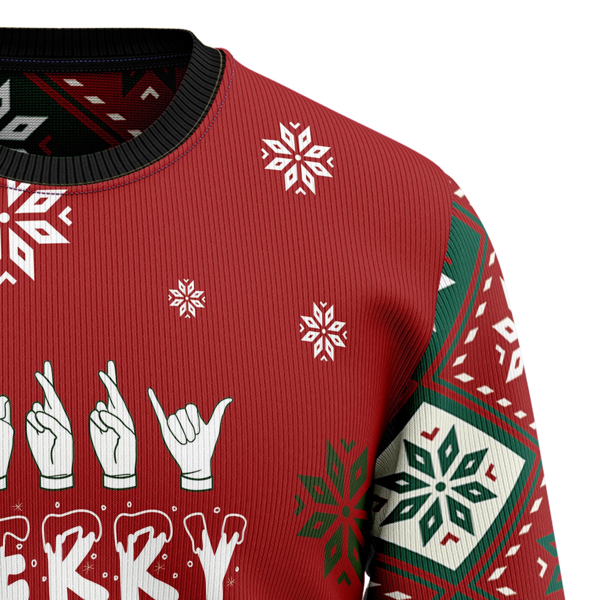 Sign Language Merry Christmas Ugly Christmas Sweater, Funny Holiday Party Outfit for Sign Language Users And Friends