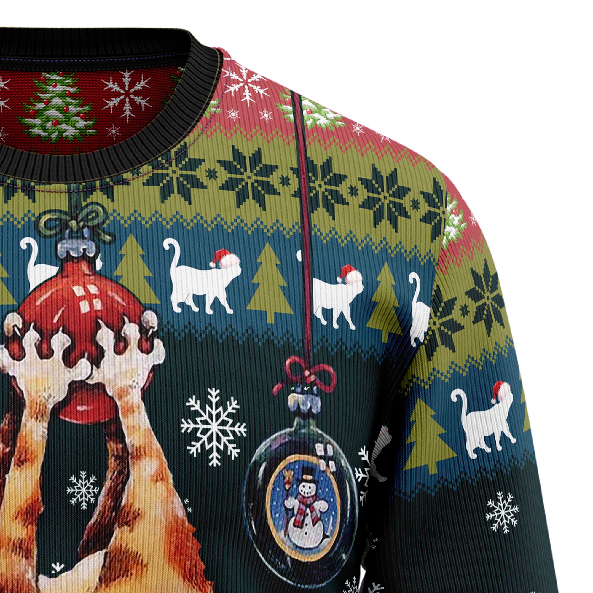 Cat Hanging on Christmas Tree Ugly Christmas Sweater, Unisex Holiday Party Outfit, Gift for Cat Owners and Cat Lovers