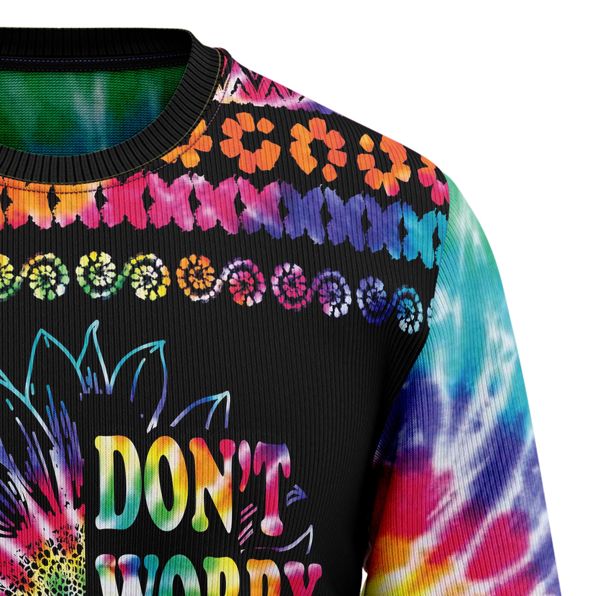Hippie Tie Dye Color Ugly Christmas Sweater, Unisex Holiday Party Outfit, Xmas Gift for Hippie and Tie Dye Fans