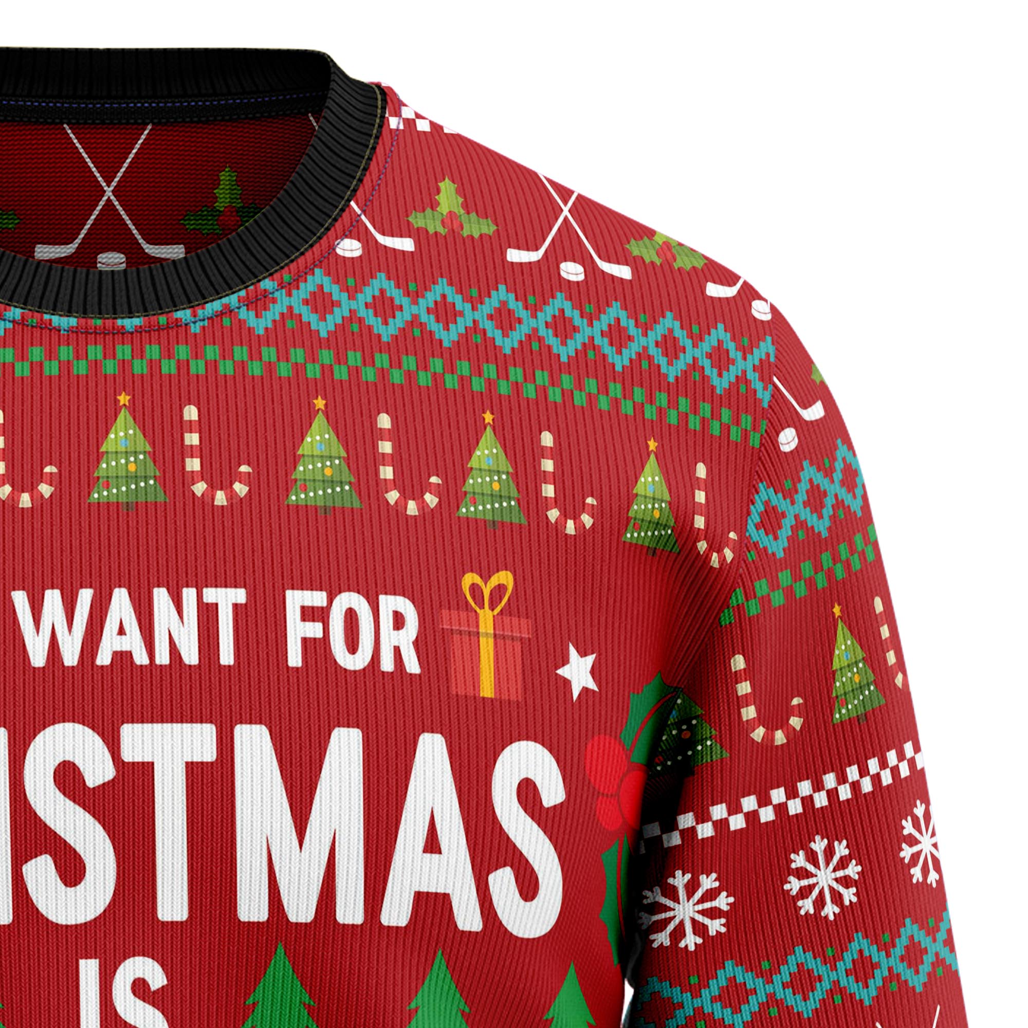 All I Want for Christmas Is Hockey Ugly Christmas Sweater, Funny Holiday Party Outfit for Hockey Players And Fans