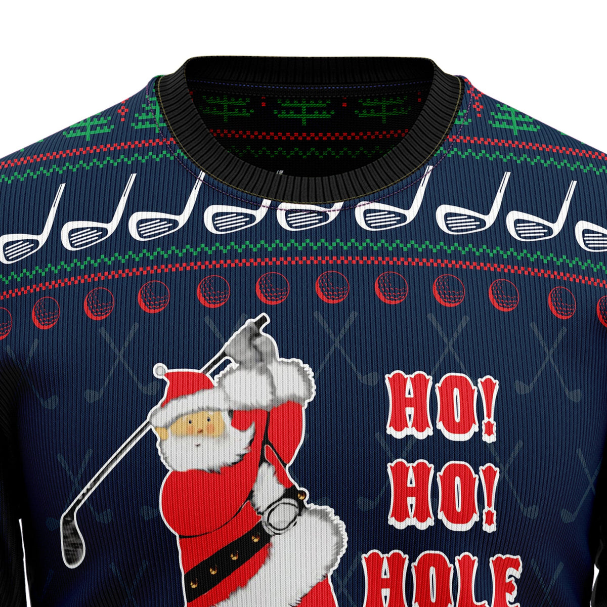 Ho Ho Hole In One Golf Christmas Sweater - Funny Ugly Christmas Sweater for Men and Women, Unisex Holiday Party Outfit