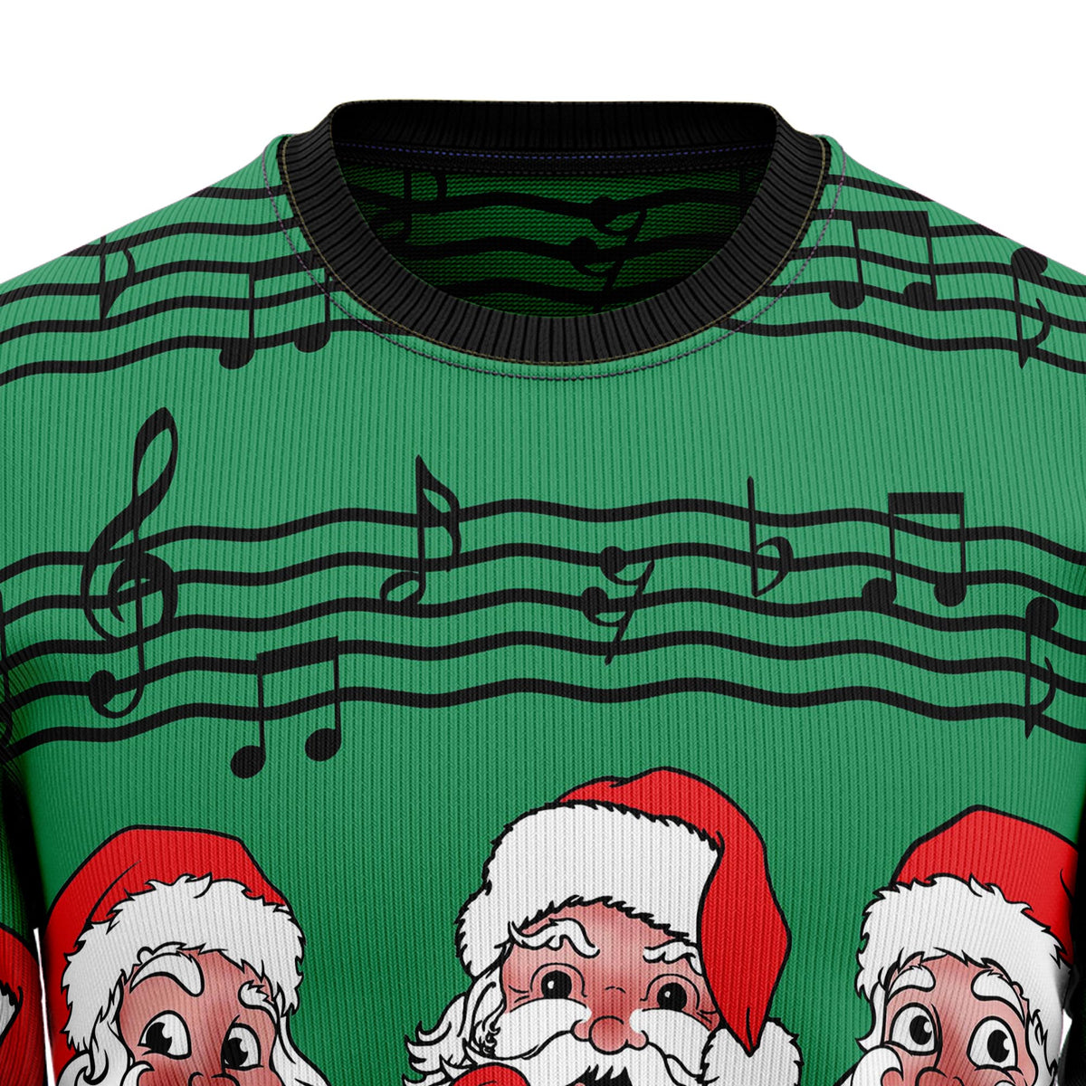 Santa Claus and Music Notes Ugly Christmas Sweater, Funny Xmas Party Outfit, Gift for Musicians and Music Lovers